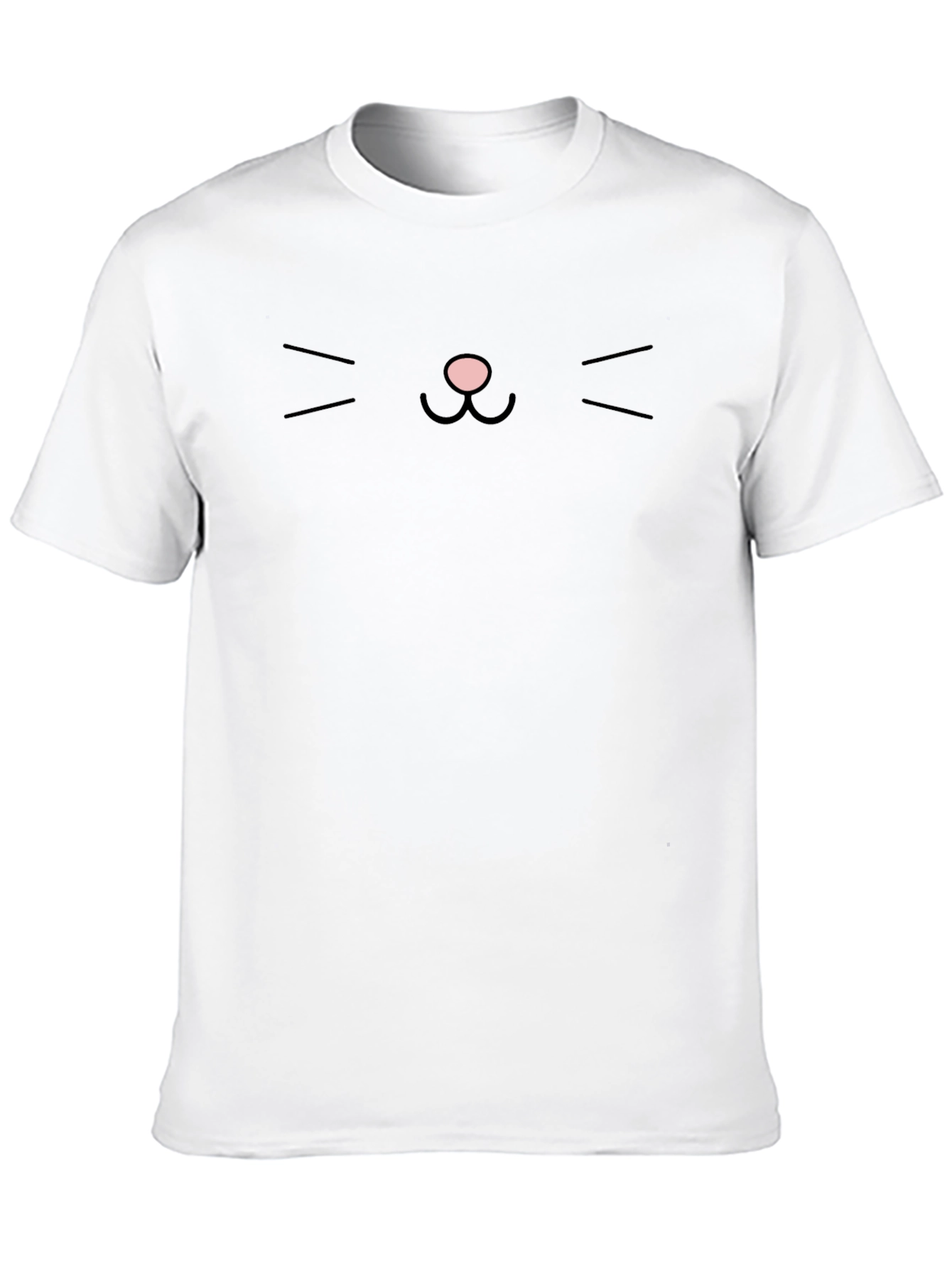 Cute Cat Face Graphic Tee - Black Cotton T-Shirt
