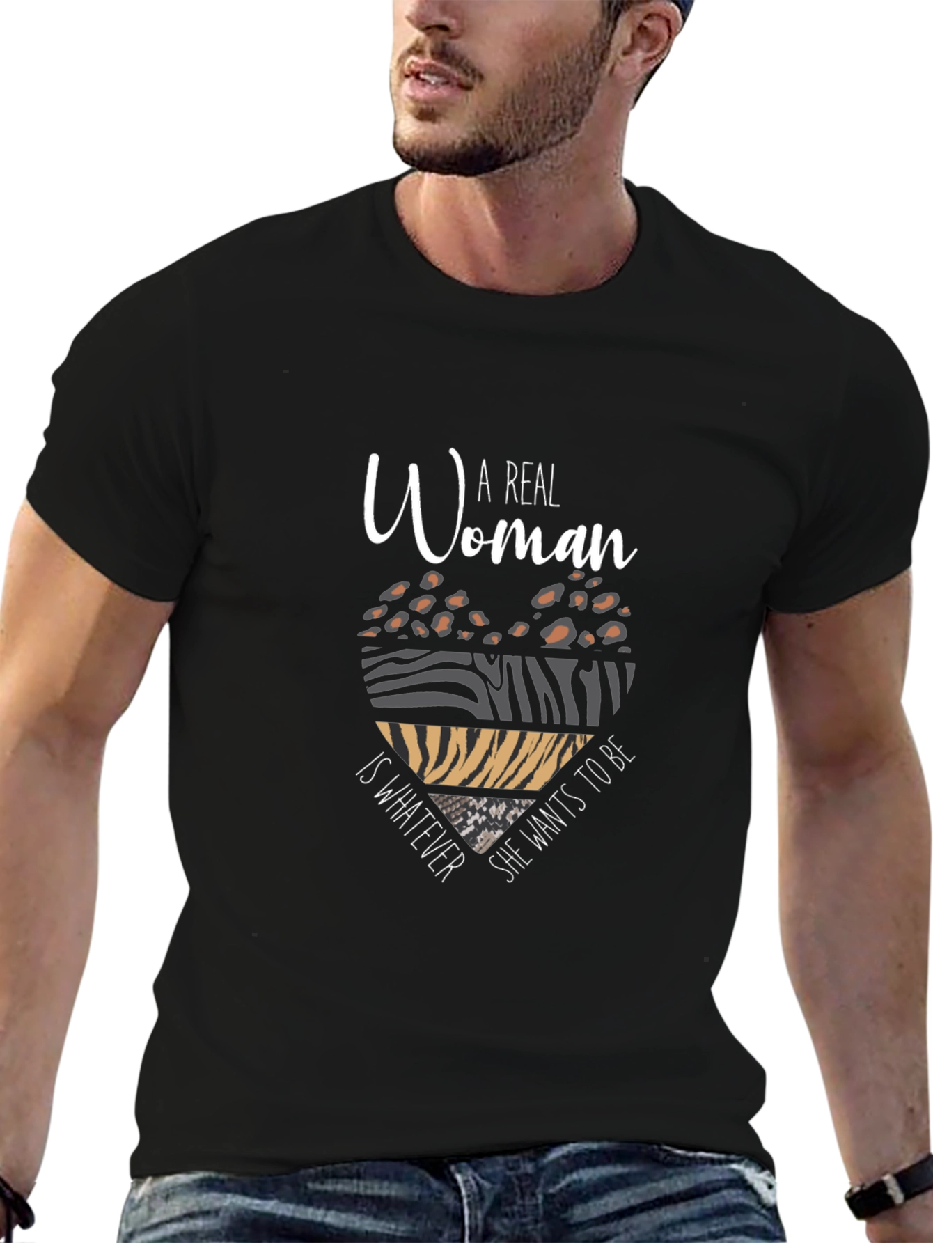 A Real Woman T-Shirt - Animal Print Heart Design