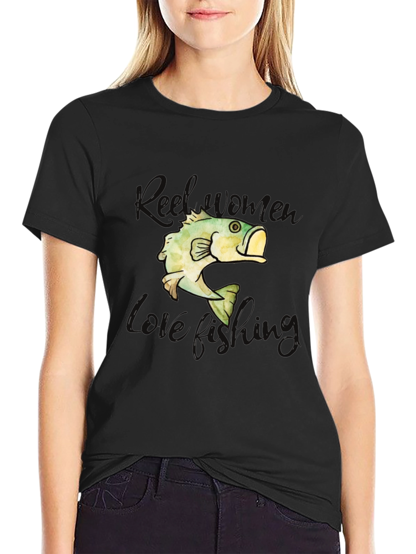 Reel Women Love Fishing Black T-Shirt