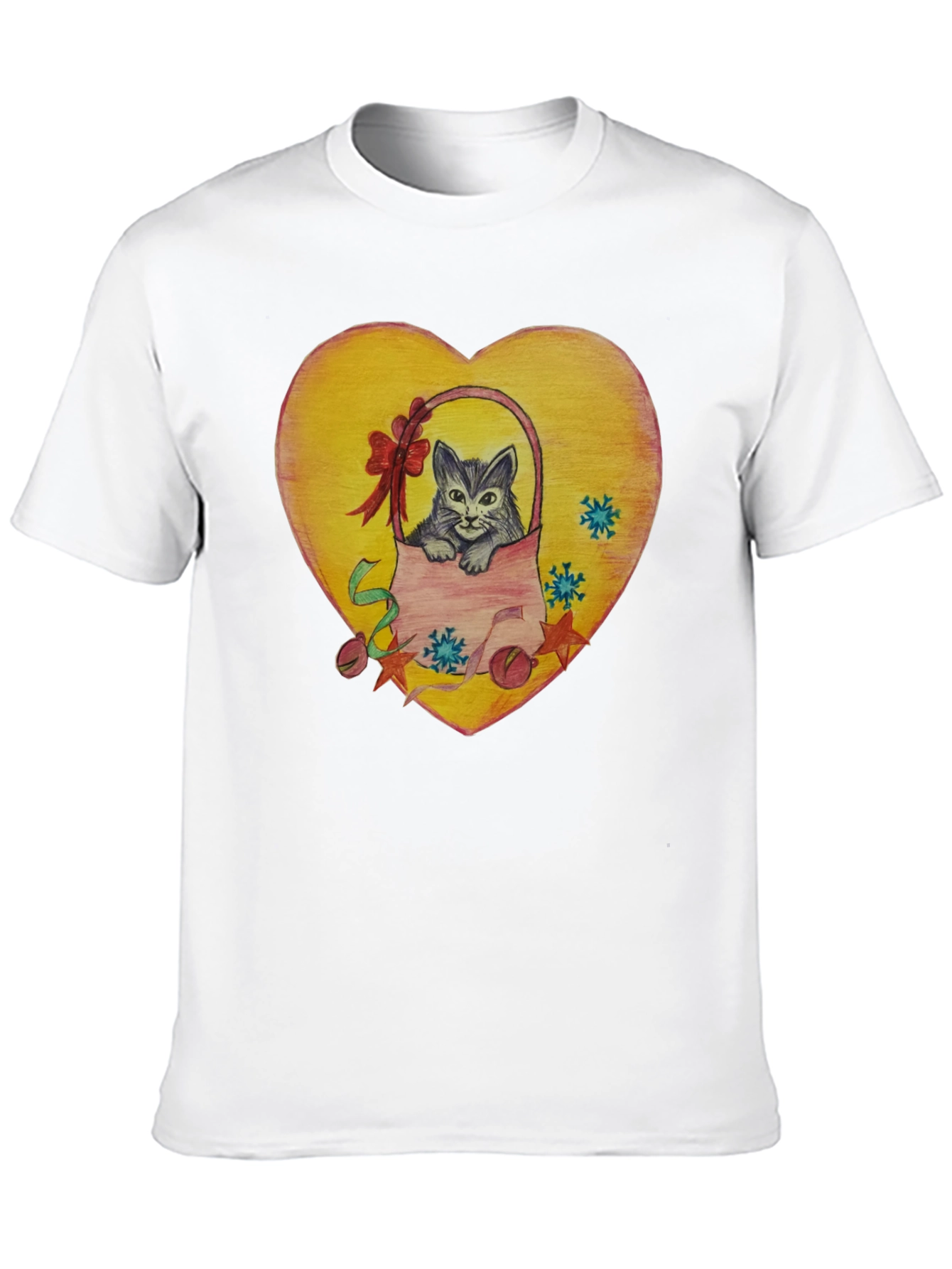 Cute Cat in Basket Heart Graphic T-Shirt