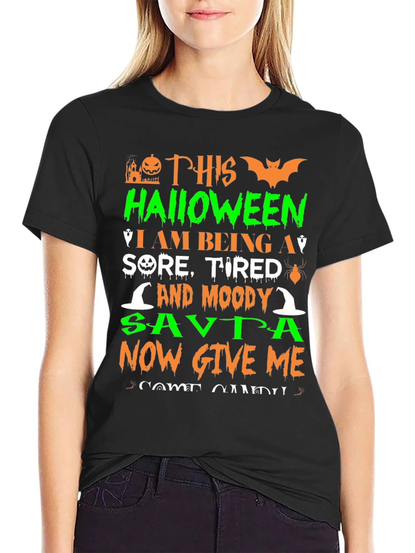 Funny Halloween Sore Tired Moody Savta Graphic T-Shirt