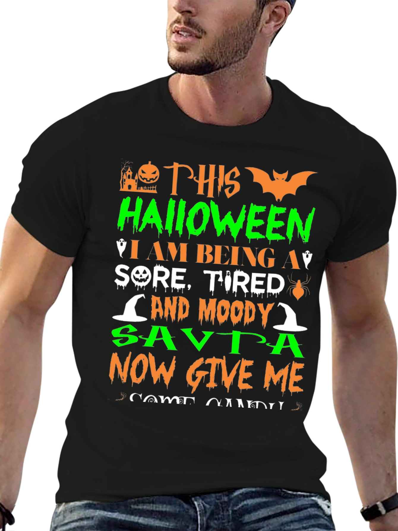 Funny Halloween Sore Tired Moody Savta Graphic T-Shirt