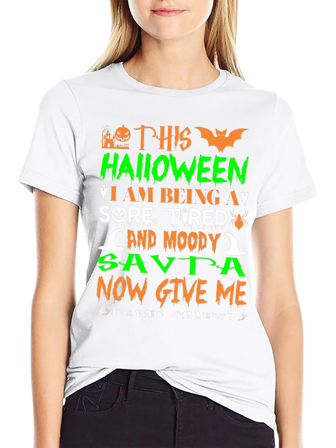 Funny Halloween Sore Tired Moody Savta Graphic T-Shirt