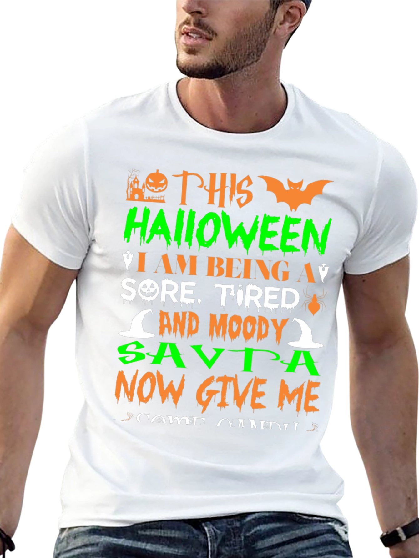 Funny Halloween Sore Tired Moody Savta Graphic T-Shirt