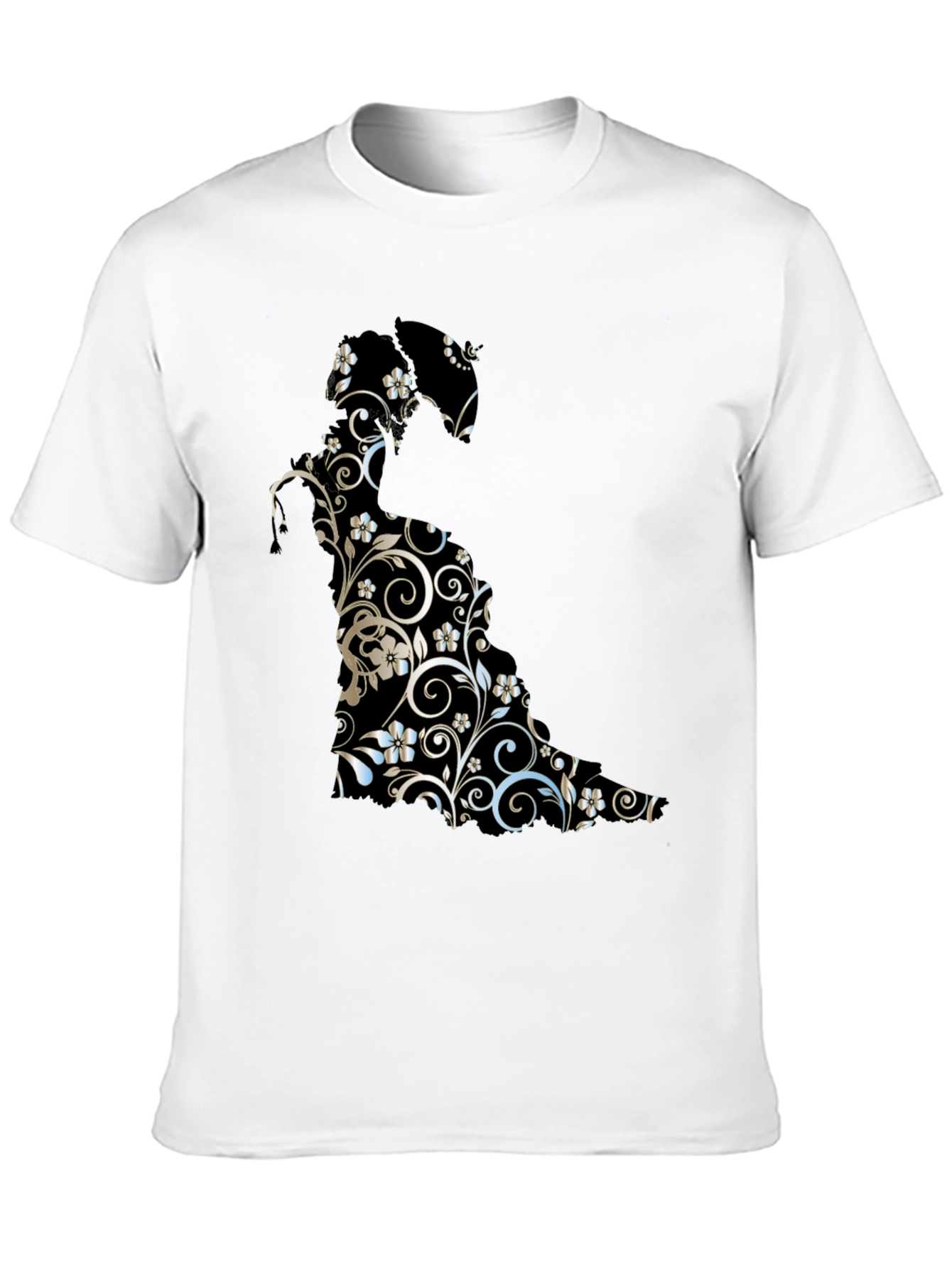 Floral Cat Graphic Tee - Stylish Black T-Shirt