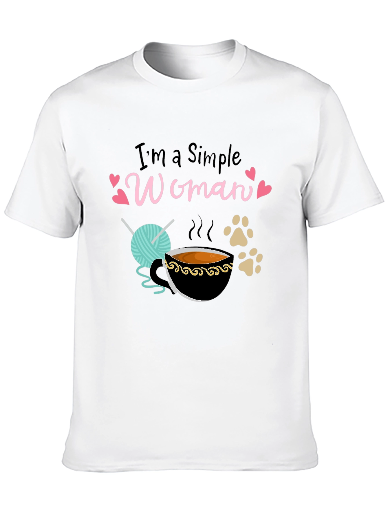 Simple Woman T-Shirt: Yarn Coffee & Paws