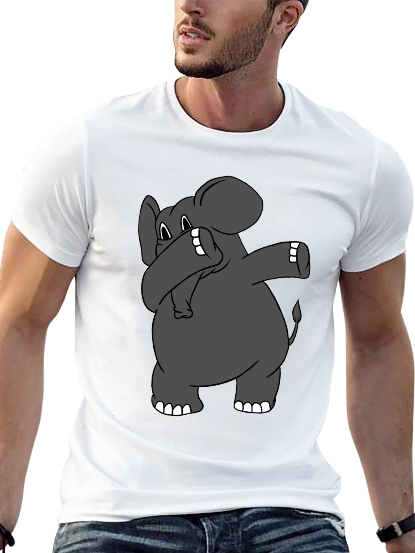 Dabbing Elephant Graphic T-Shirt - Black Cotton Tee