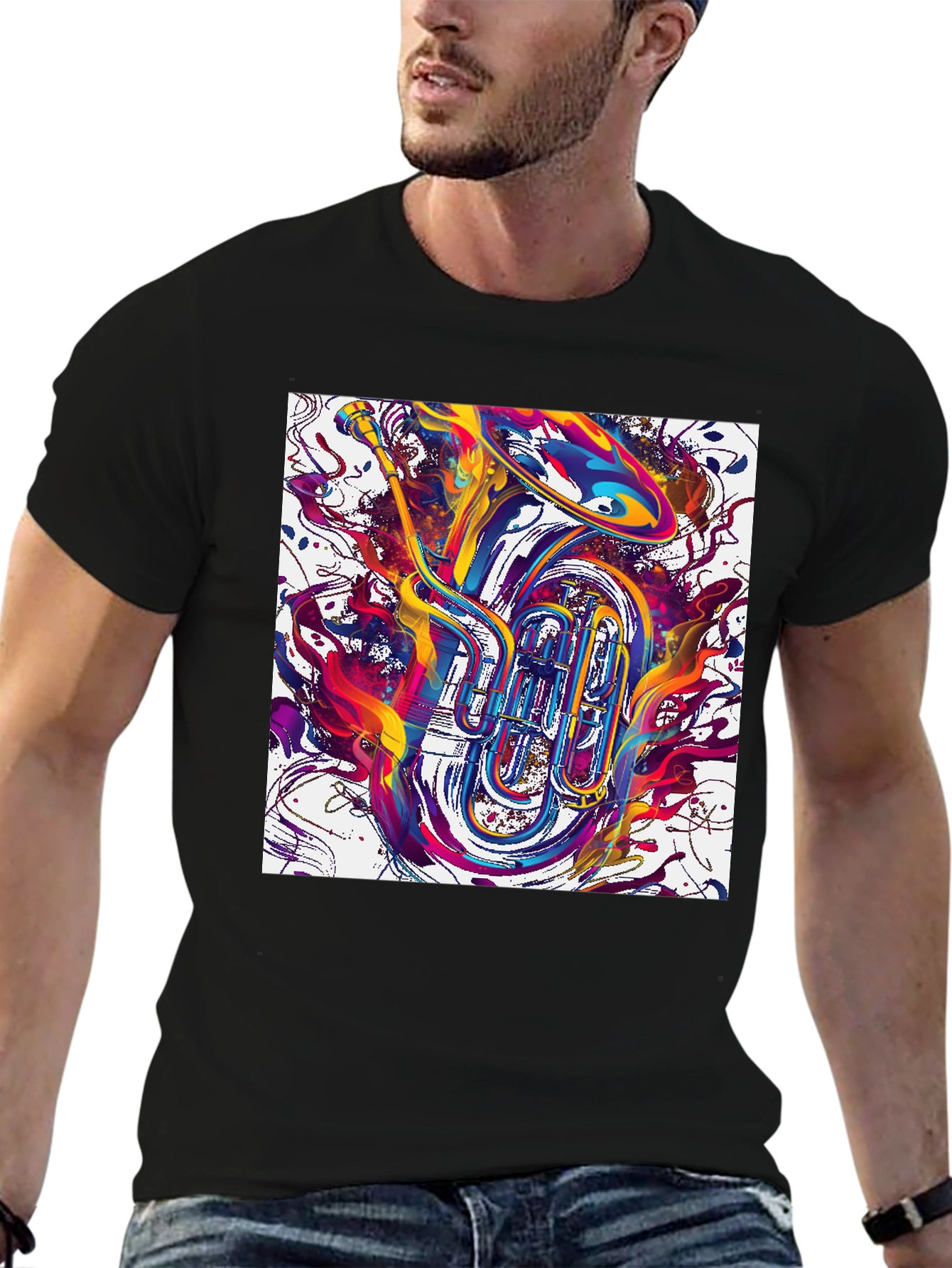 Abstract Tuba Graphic Tee - Bold Music Lover Style