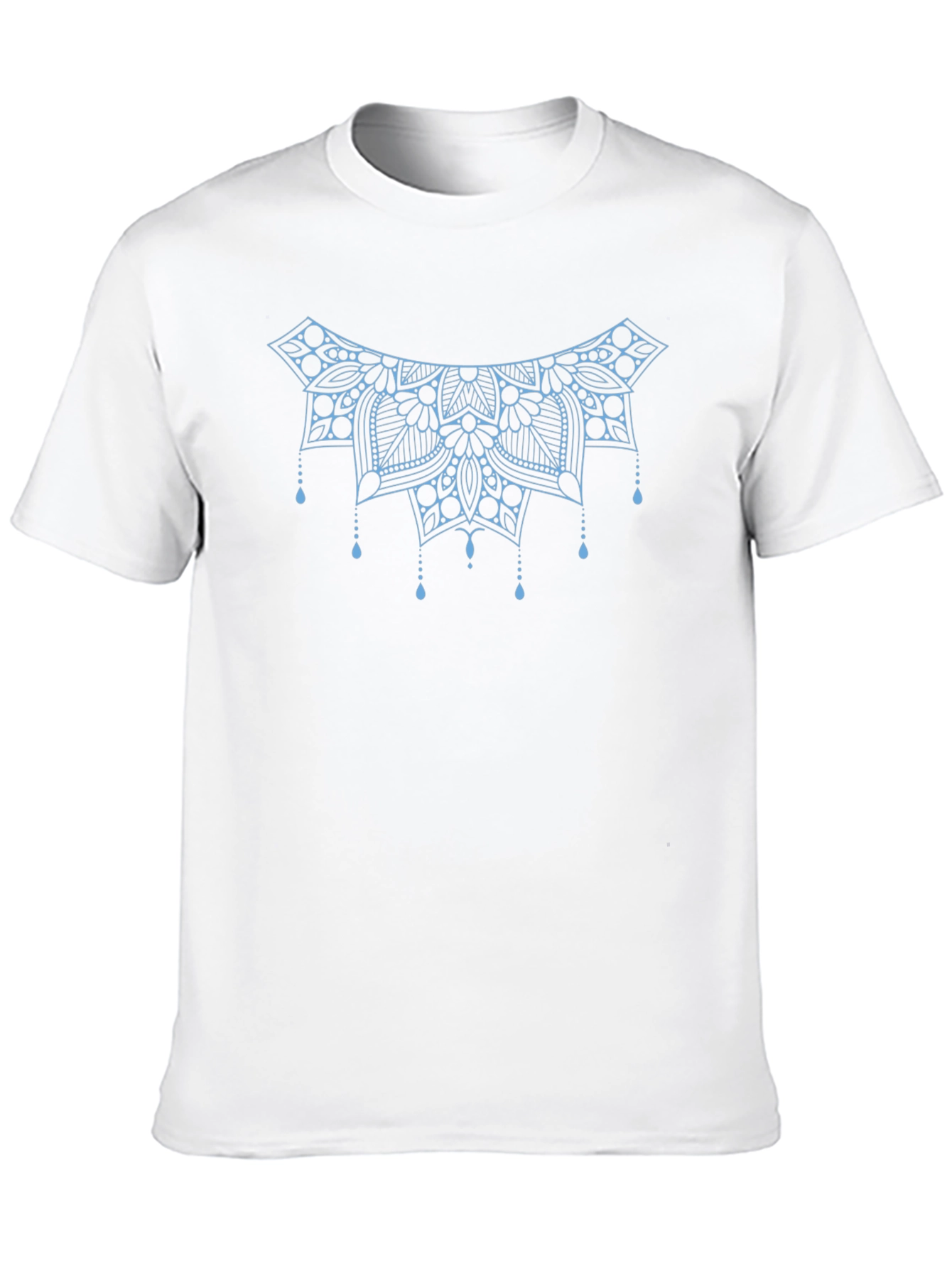 Stylish Black Tee with Light Blue Mandala Design