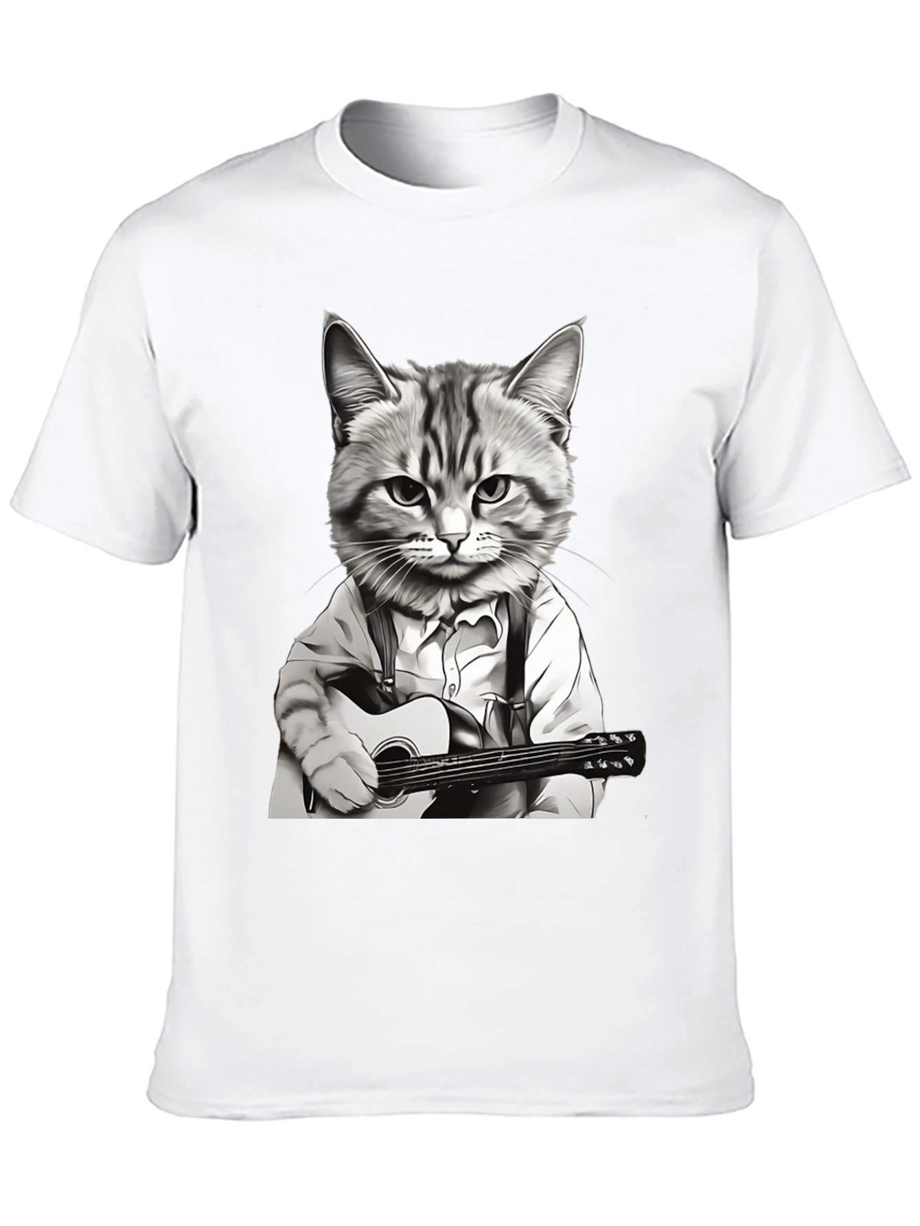 Cat Musician Graphic Tee - Black Cotton T-Shirt