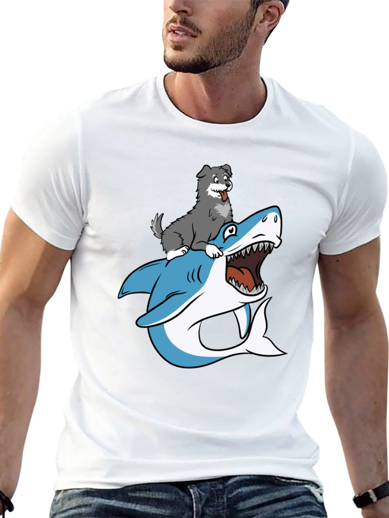 Dog Riding Shark Graphic Tee