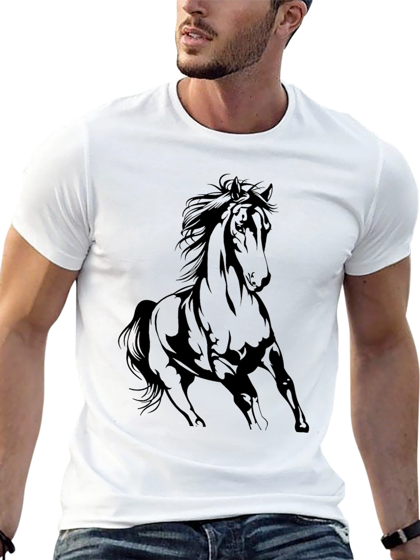Black Horse Graphic Tee - Stylish Mens T-Shirt