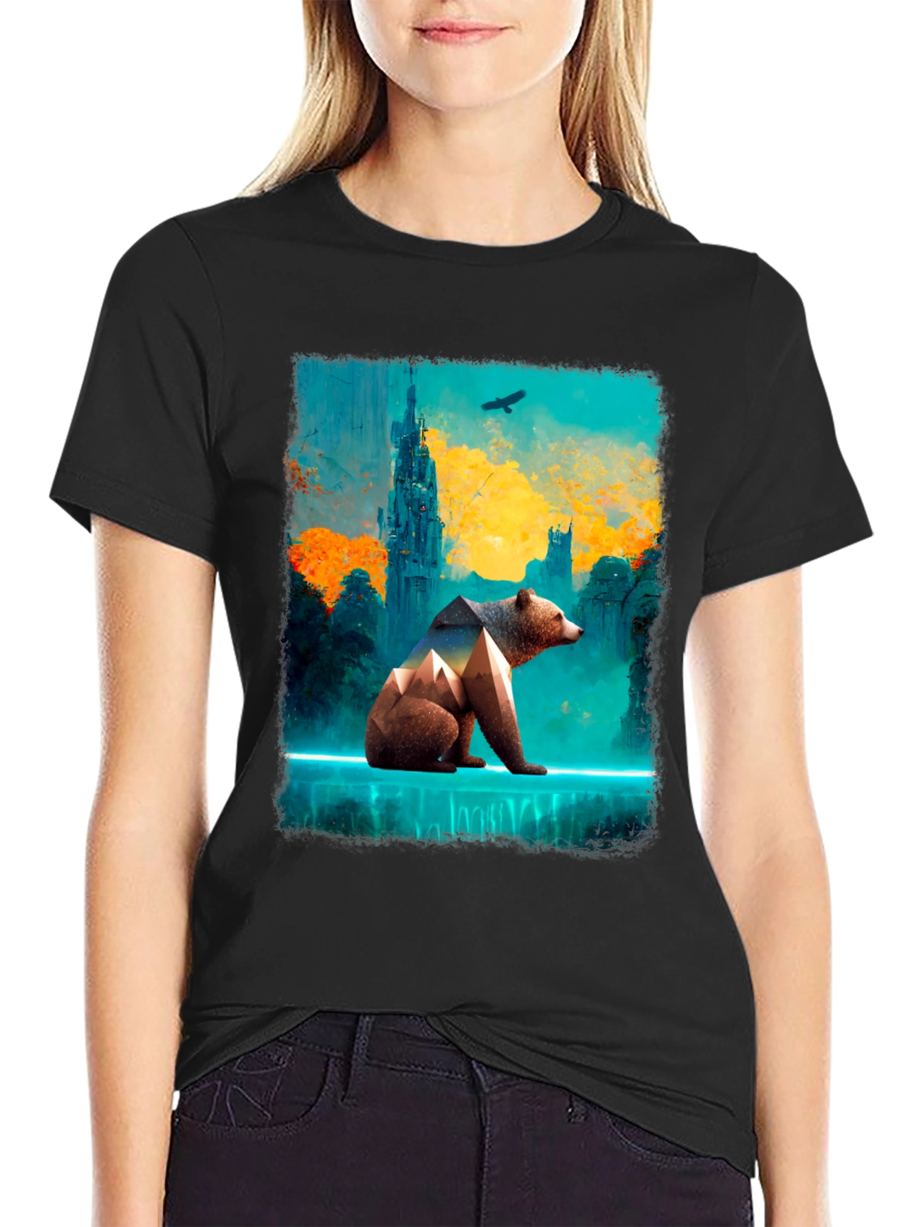 Abstract Bear Graphic Tee - Stylish Mens Black T-Shirt