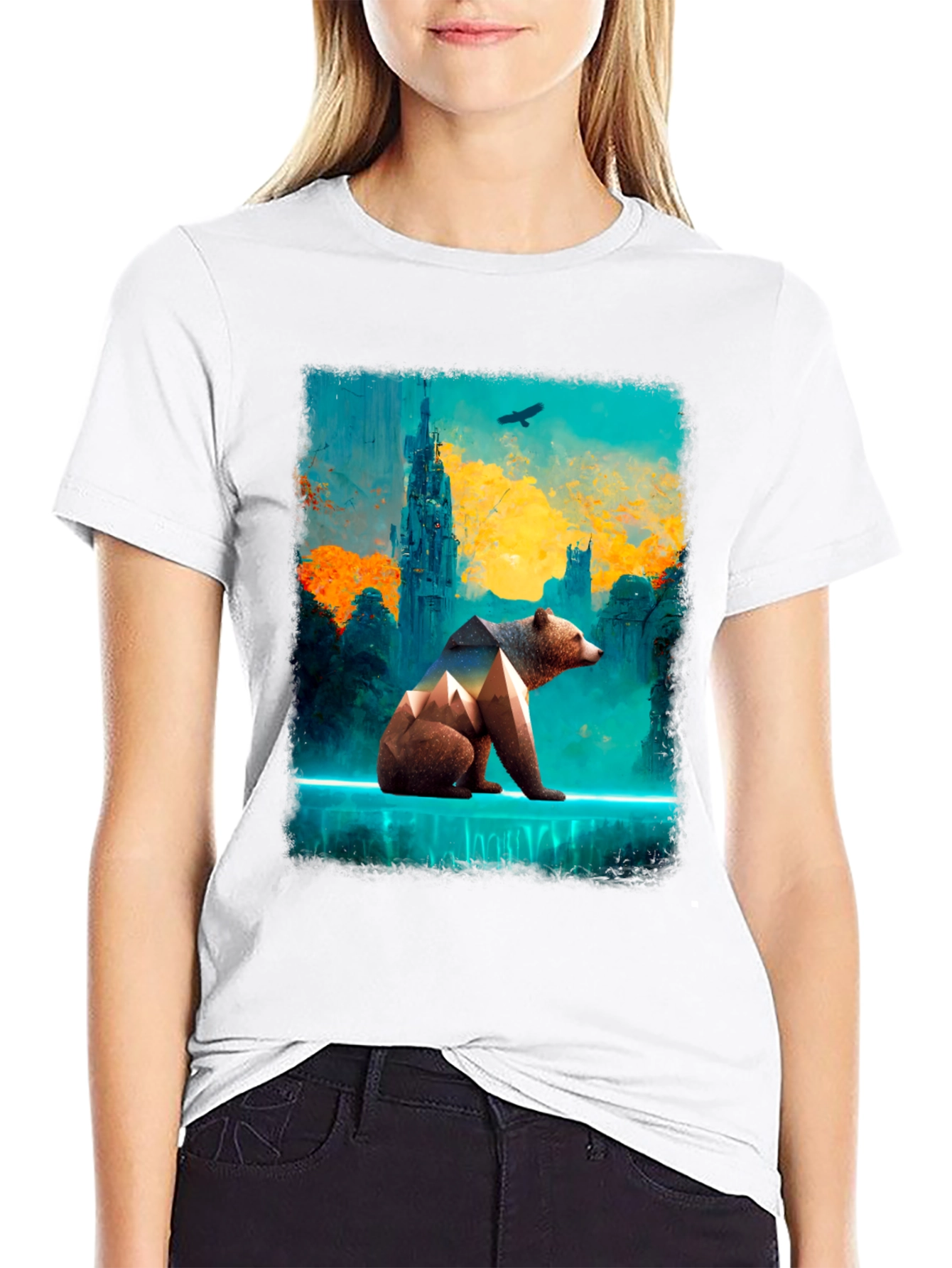 Abstract Bear Graphic Tee - Stylish Mens Black T-Shirt