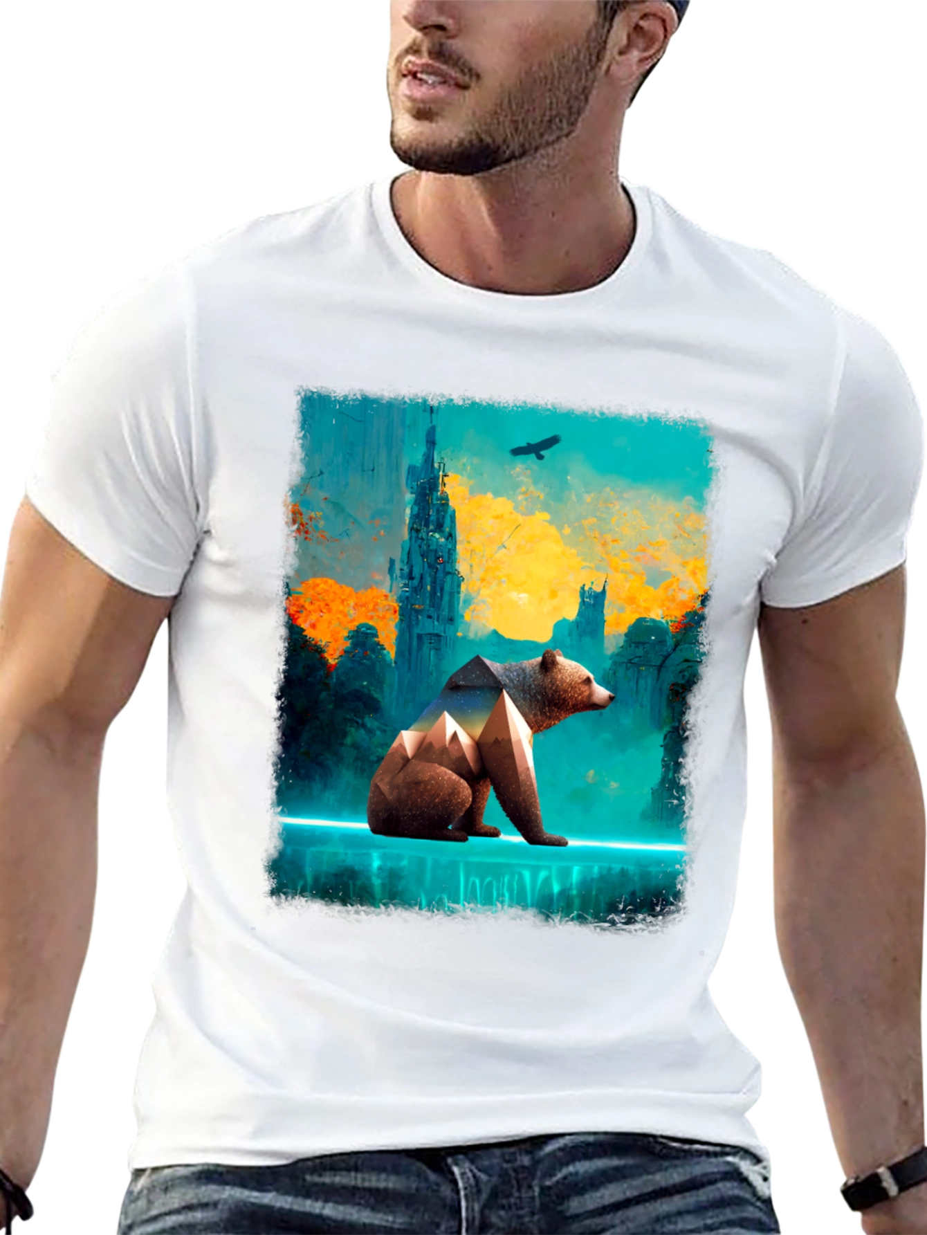 Abstract Bear Graphic Tee - Stylish Mens Black T-Shirt