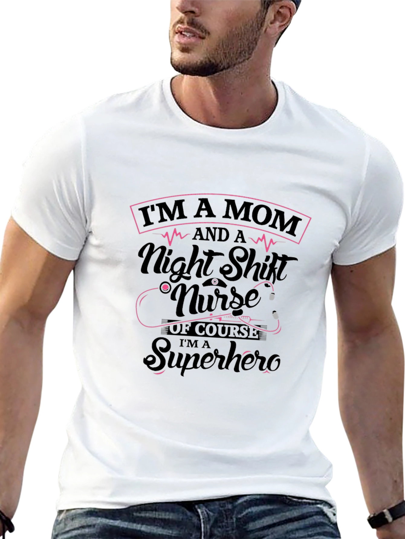 Mom Night Shift Nurse Superhero Black T-Shirt