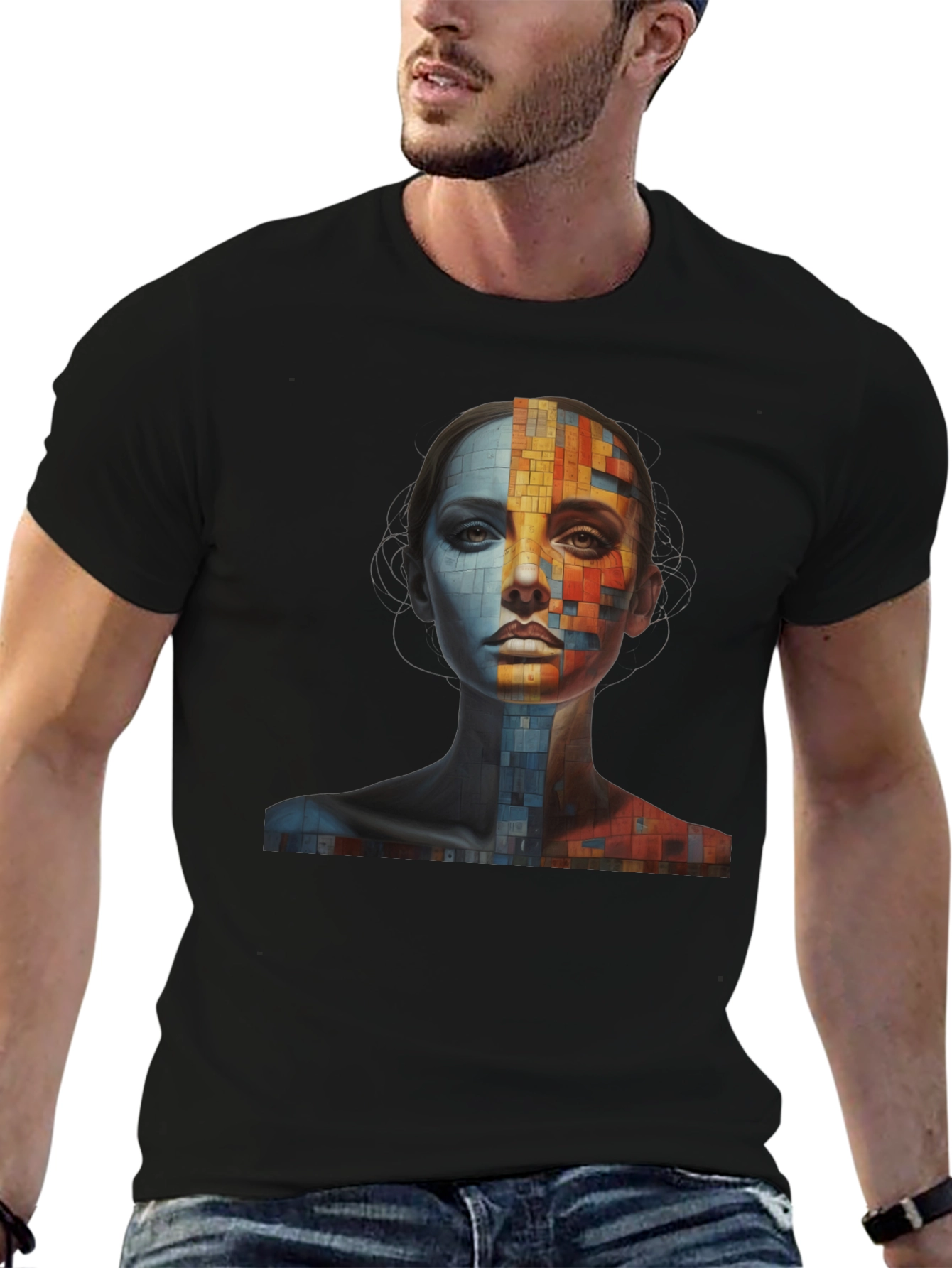 Abstract Mosaic Face Graphic Tee