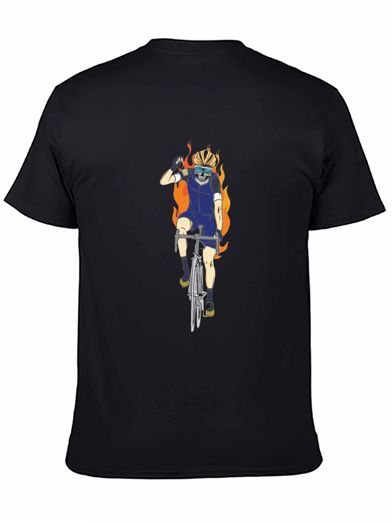 Fiery Biker T-Shirt - Skull Rider Design