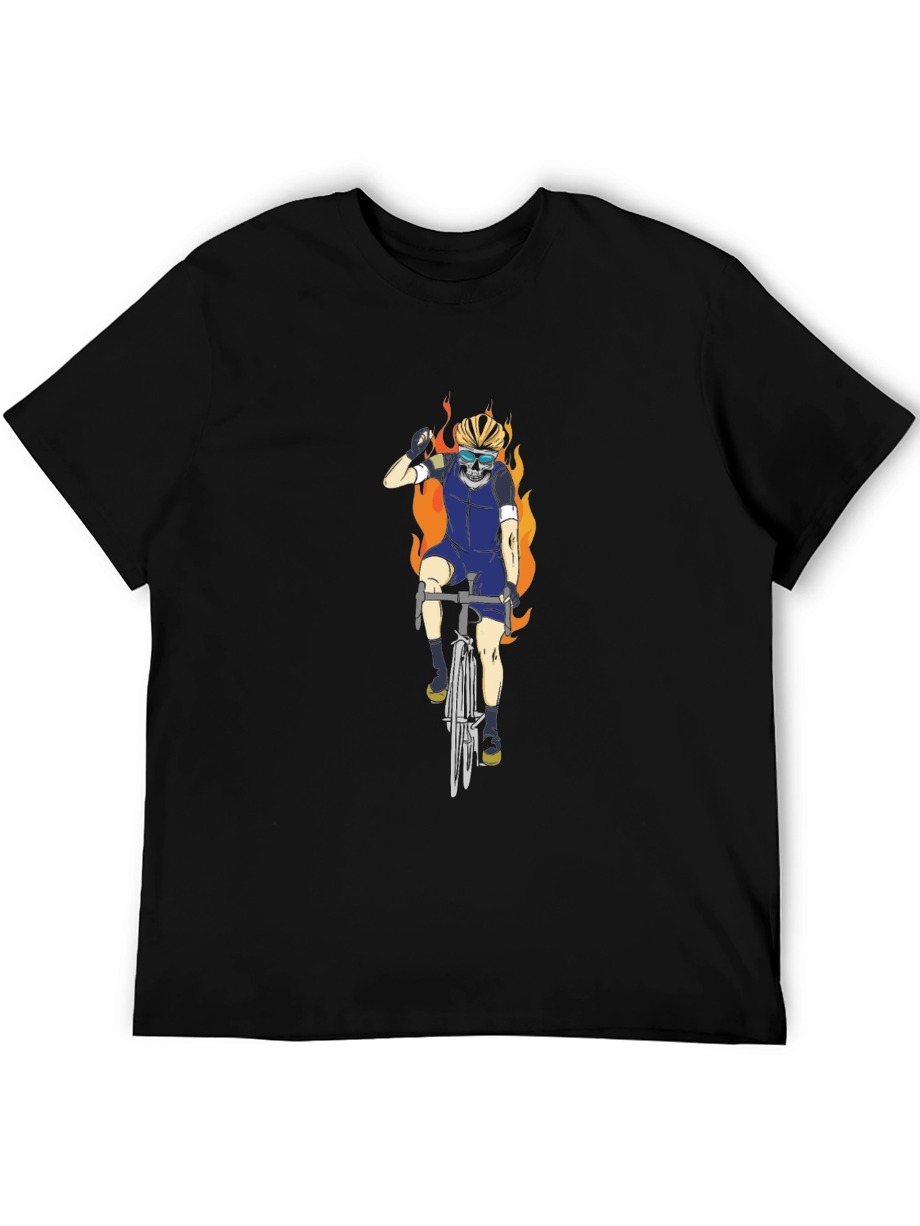 Fiery Biker T-Shirt - Skull Rider Design