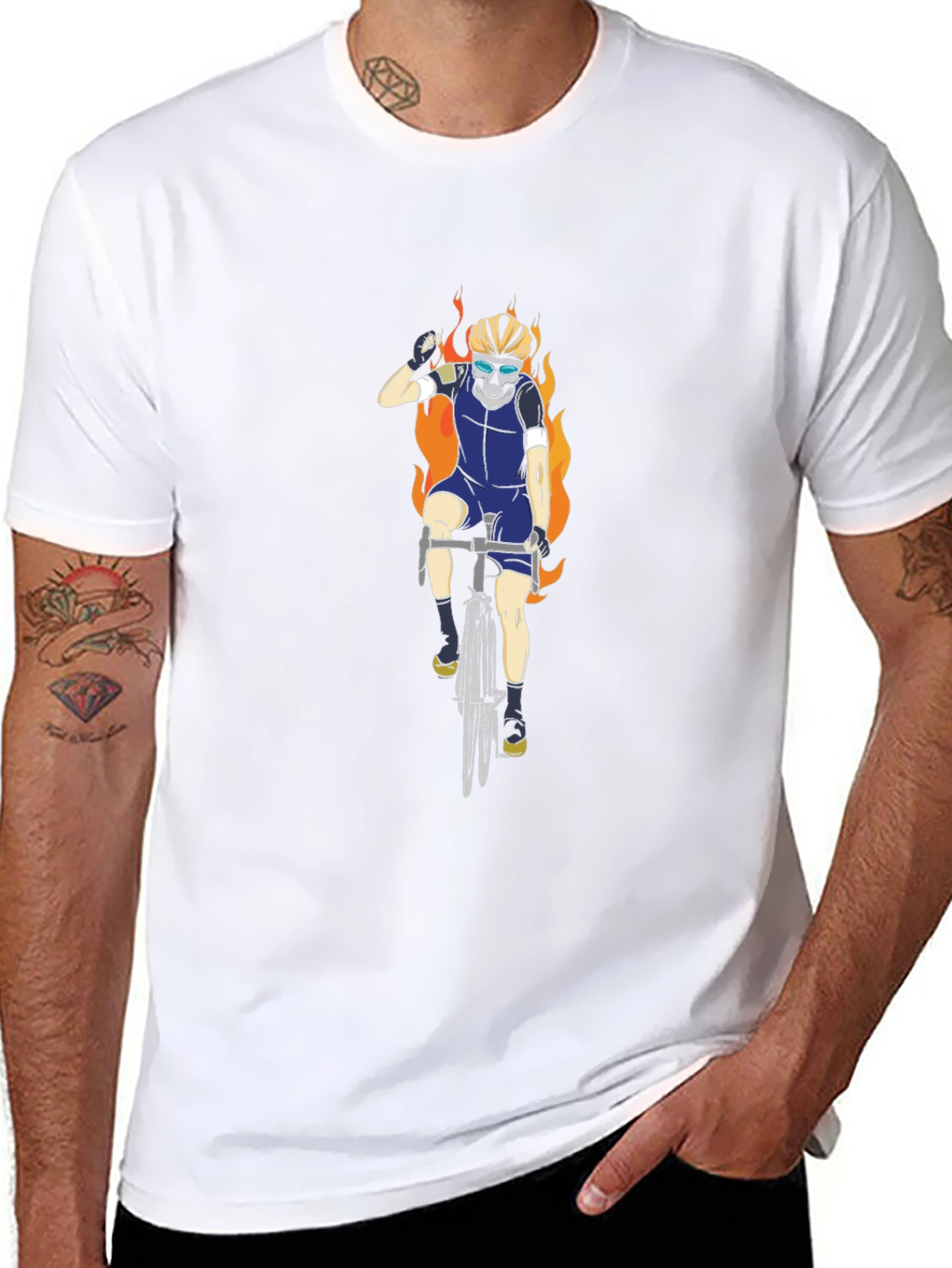 Fiery Biker T-Shirt - Skull Rider Design