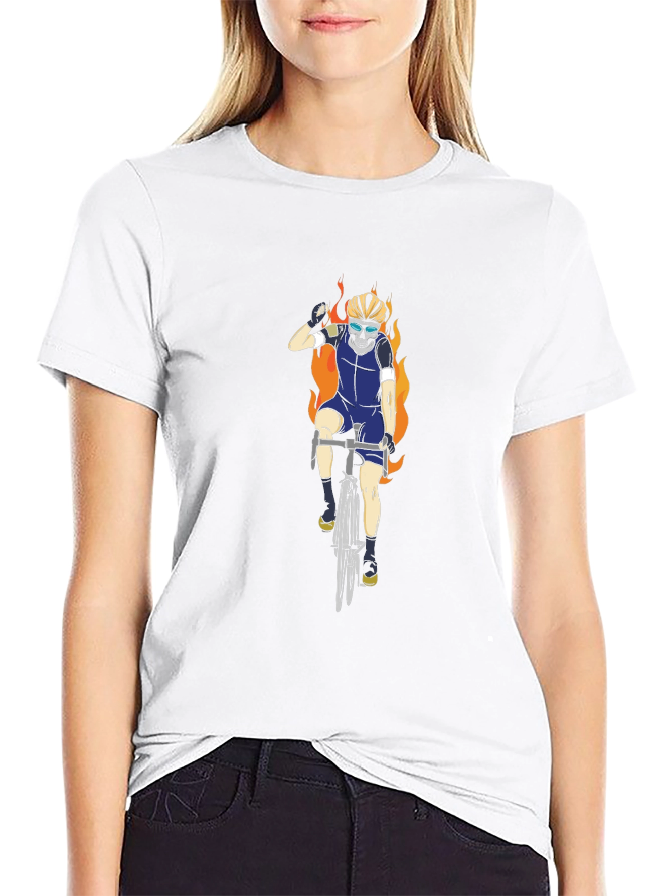 Fiery Biker T-Shirt - Skull Rider Design