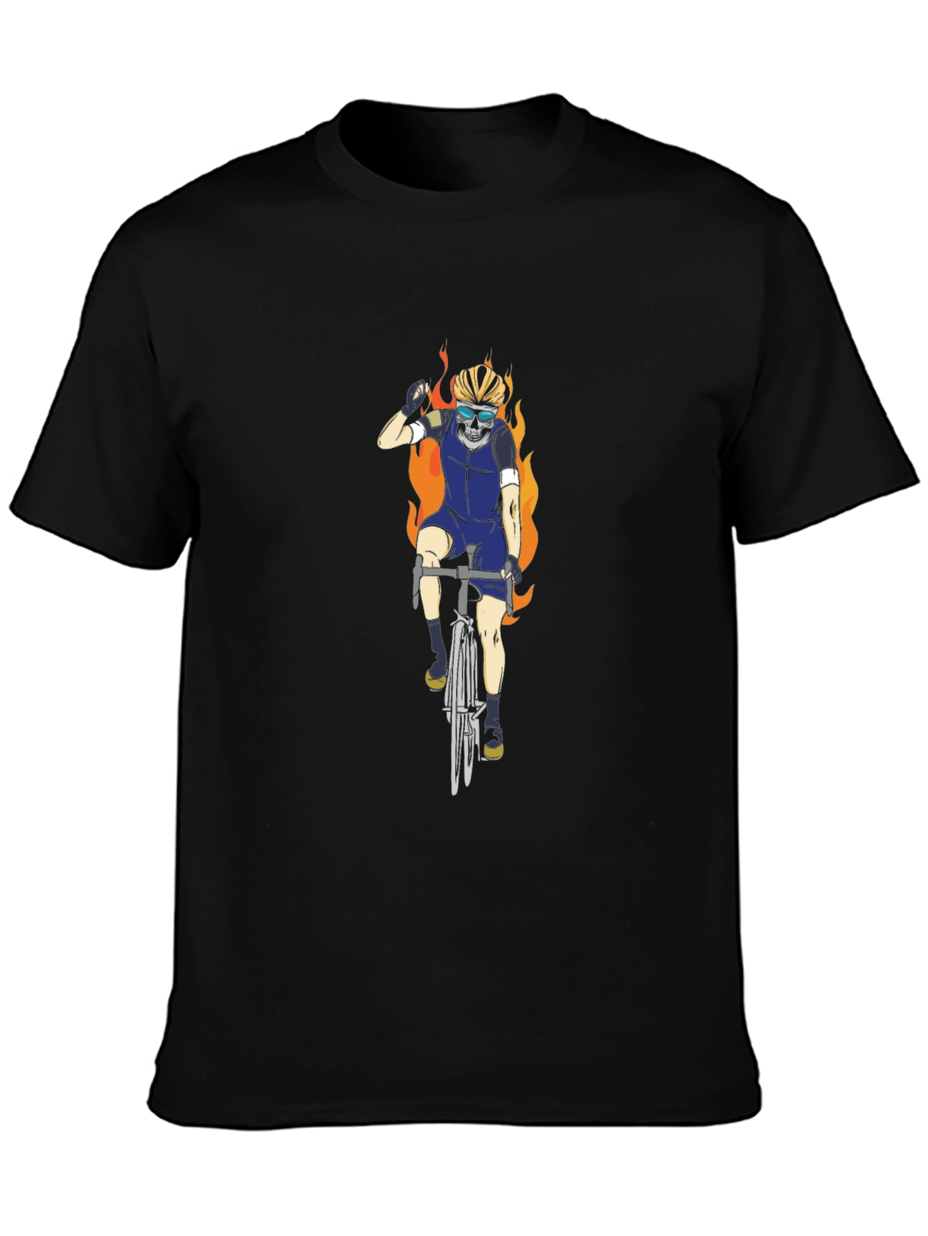 Fiery Biker T-Shirt - Skull Rider Design
