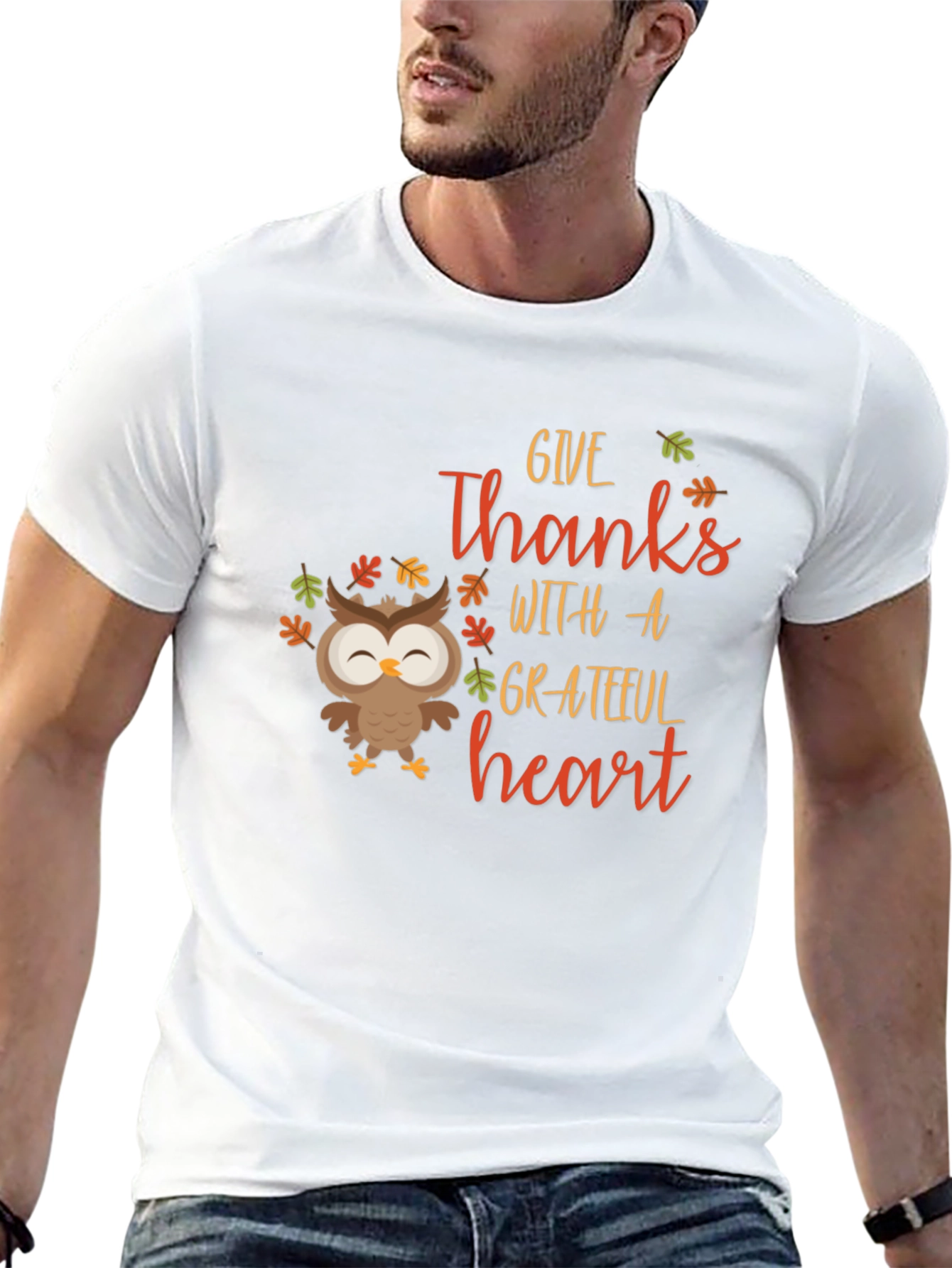 Give Thanks Owl Graphic Tee - Autumn Harvest Shirt
