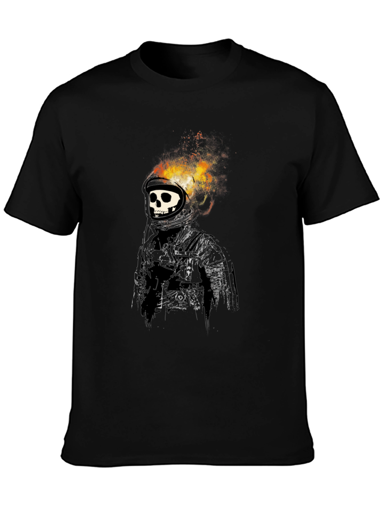 Flaming Skull Astronaut Graphic Black T-Shirt