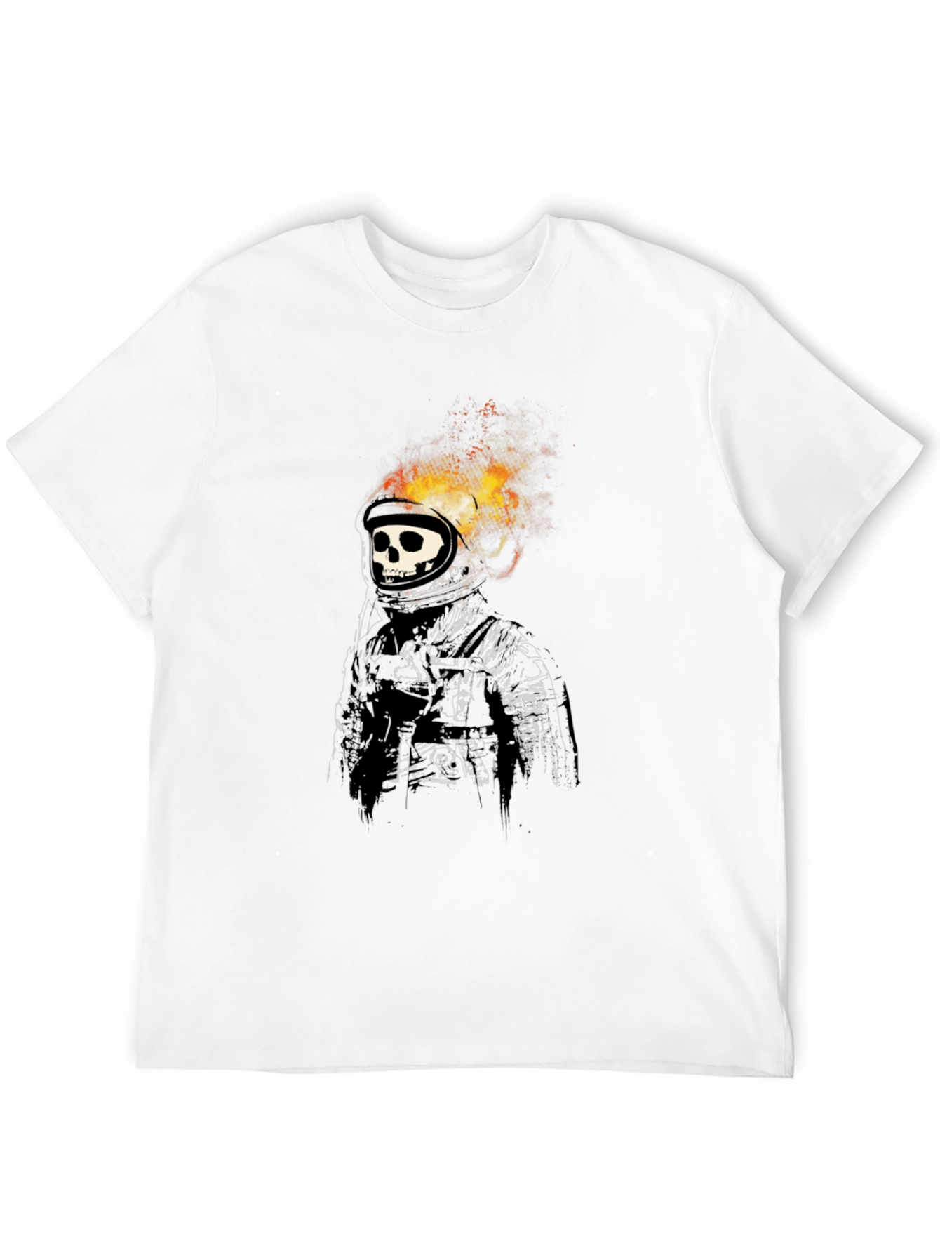 Flaming Skull Astronaut Graphic Black T-Shirt