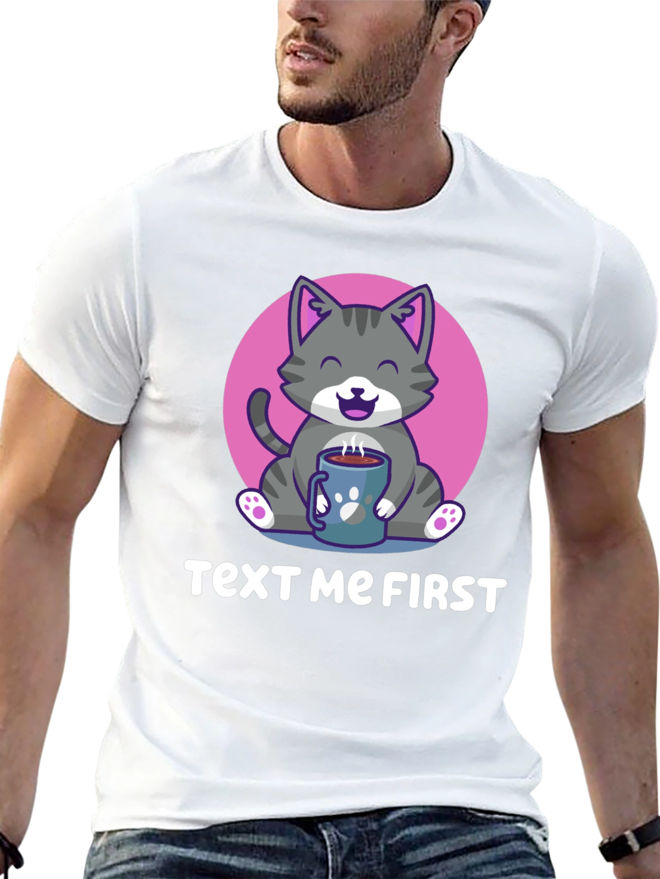 Text Me First Cat Coffee T-Shirt