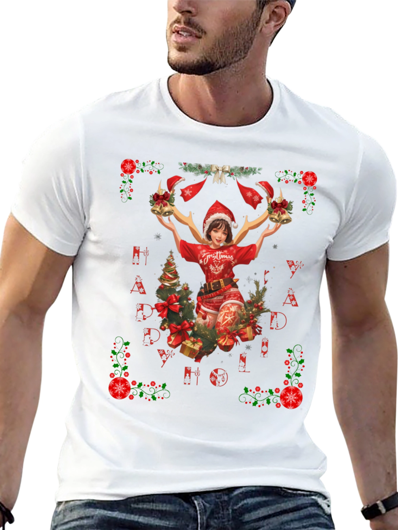 Festive Christmas Anime Girl Graphic Tee