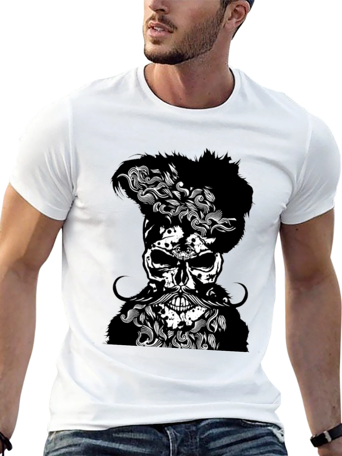 Skull with Beard Graphic T-Shirt - Mens Black Tee