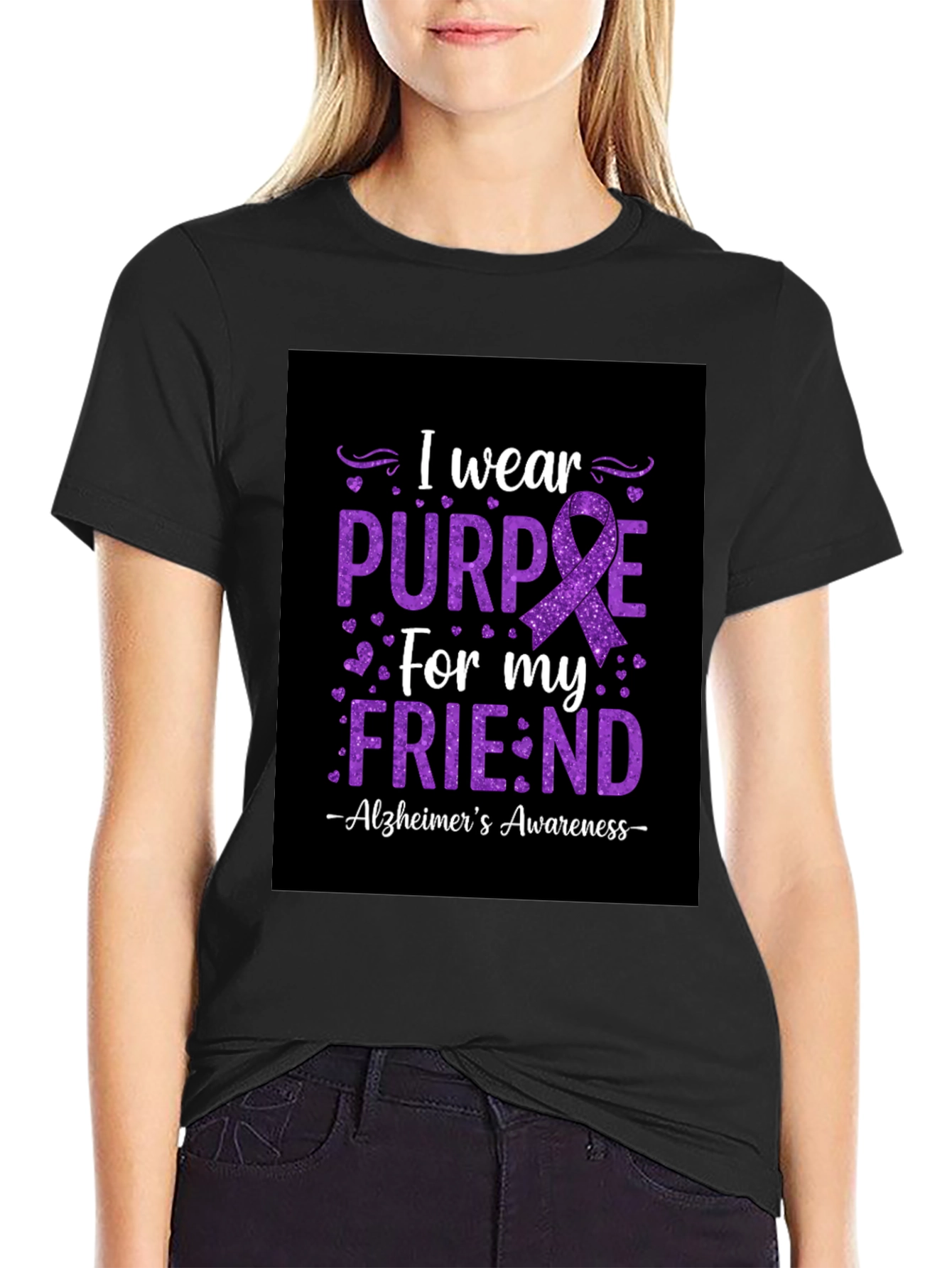 Alzheimers Awareness Purple Ribbon Graphic Tee