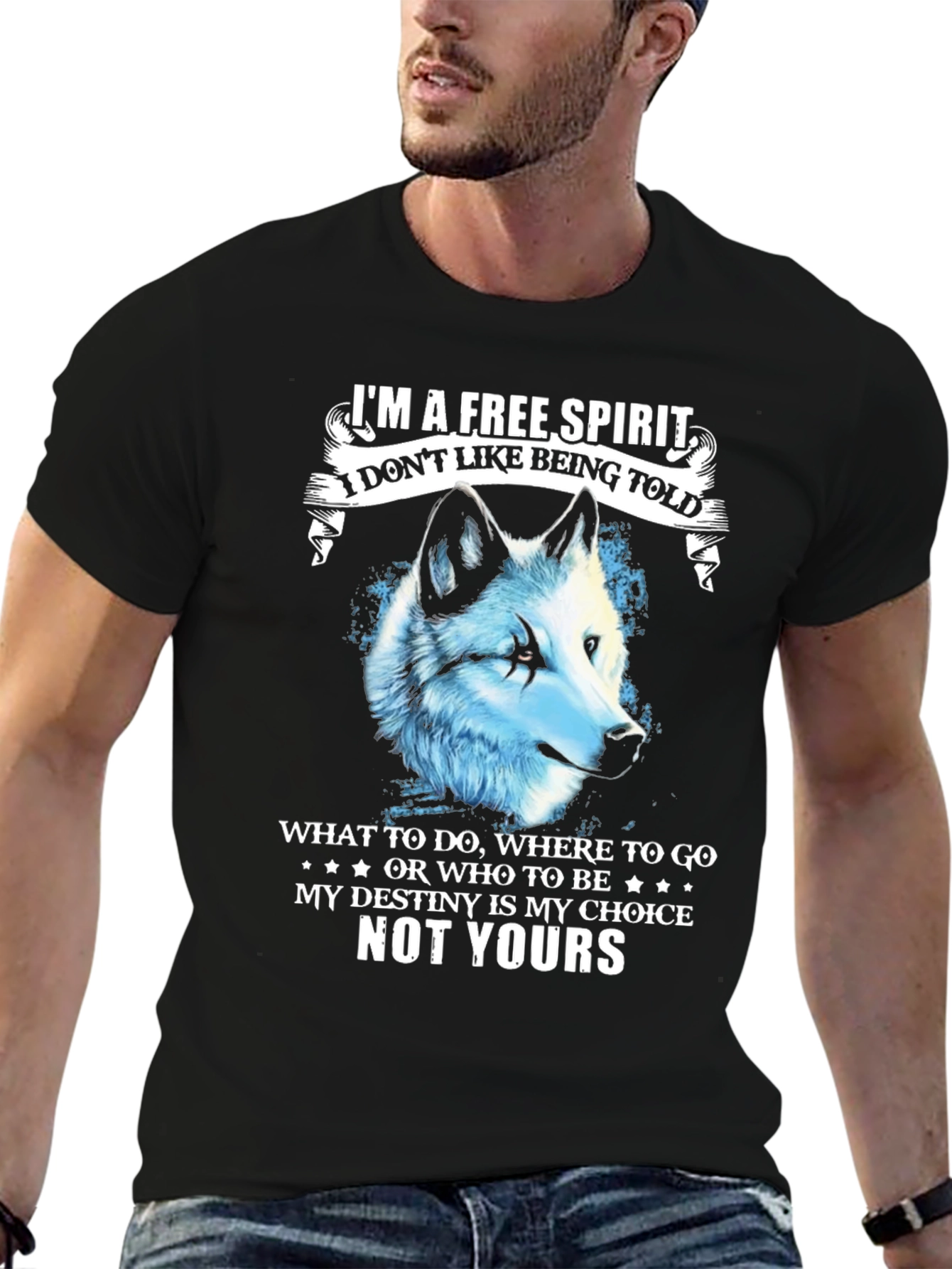Free Spirit Wolf Graphic T-Shirt - Black