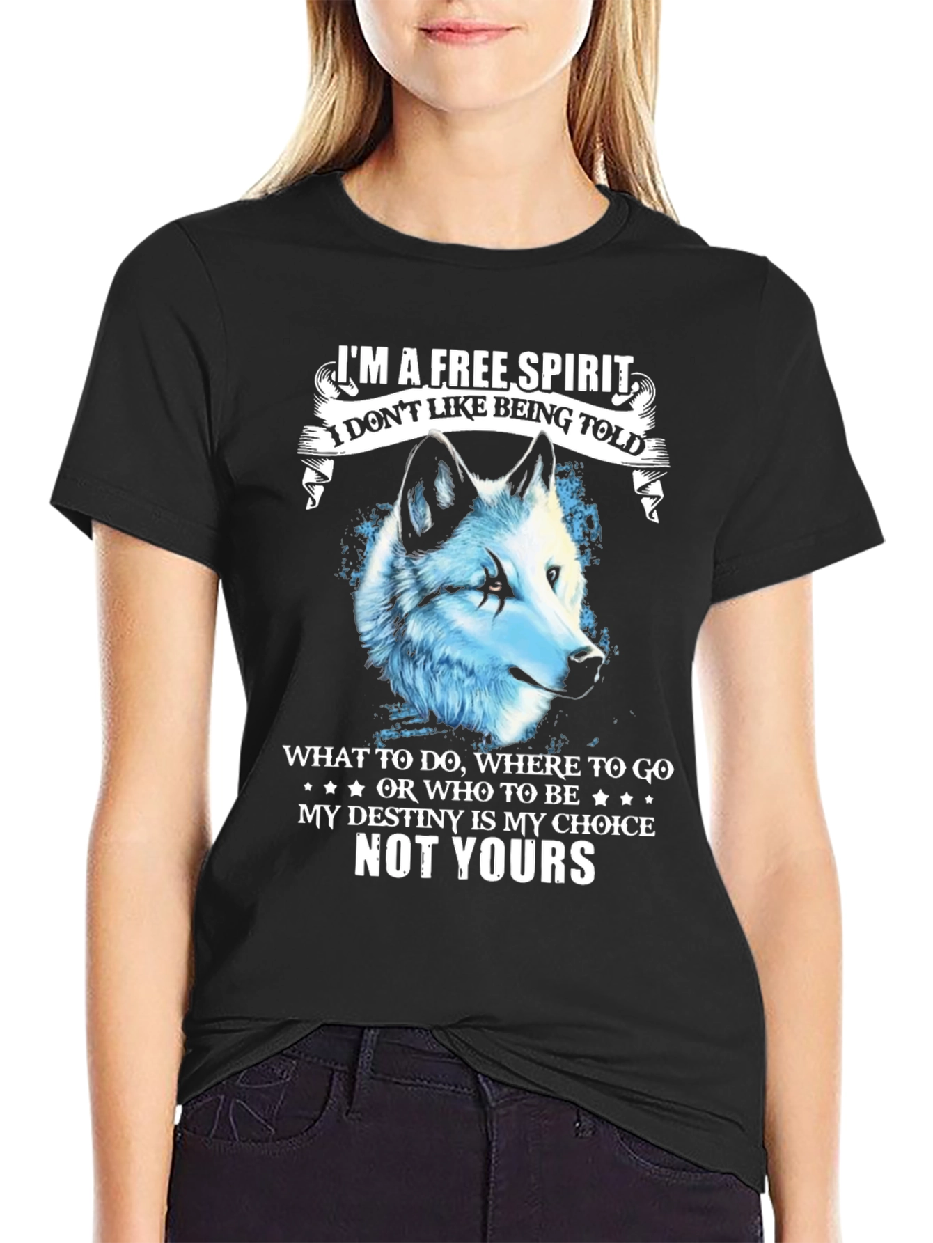 Free Spirit Wolf Graphic T-Shirt - Black