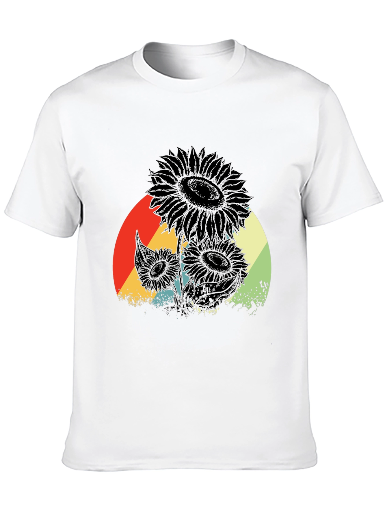 Retro Sunflower Graphic Tee - Black Cotton T-Shirt