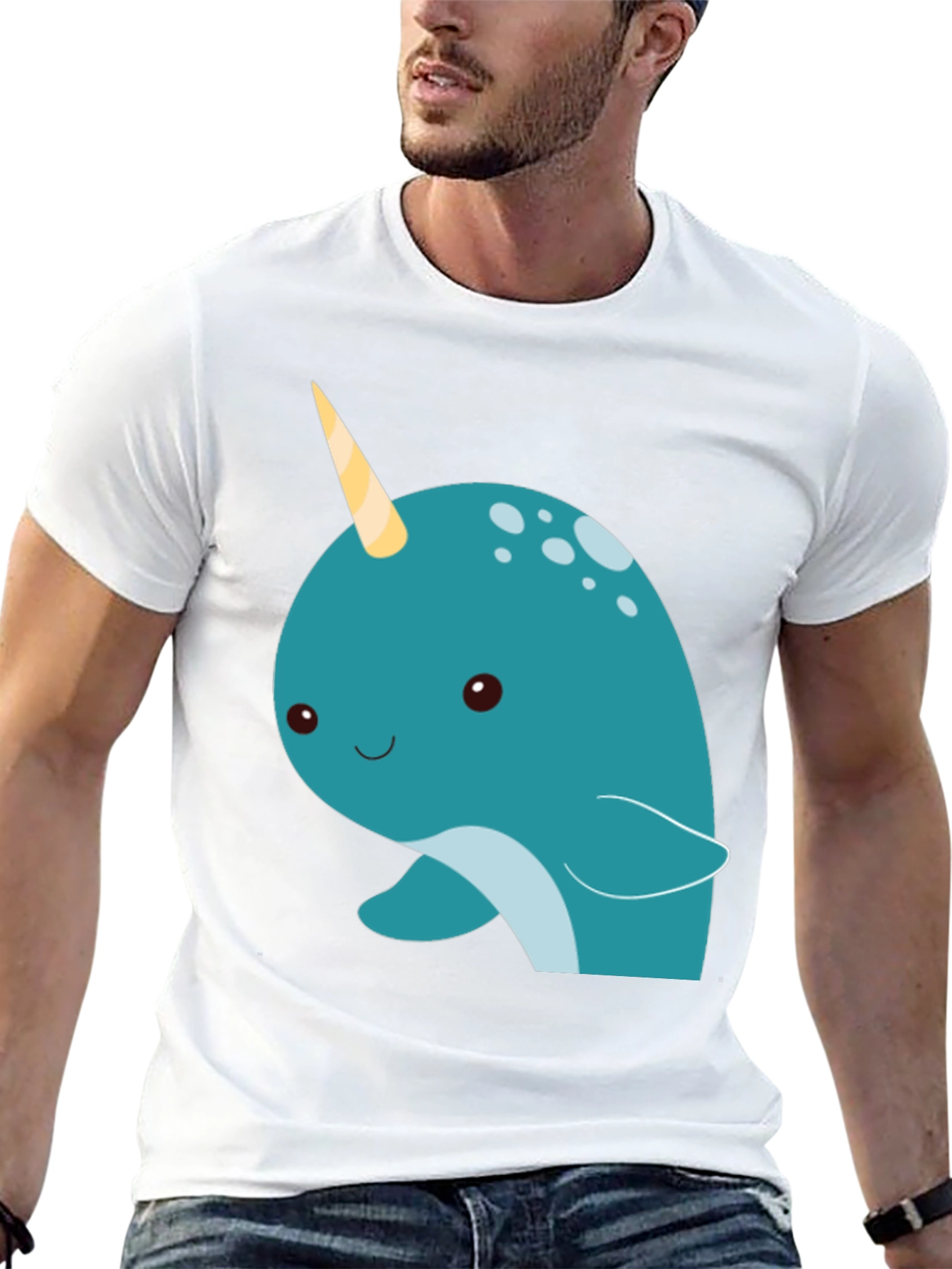 Cute Narwhal Graphic Tee - Black Cotton T-Shirt