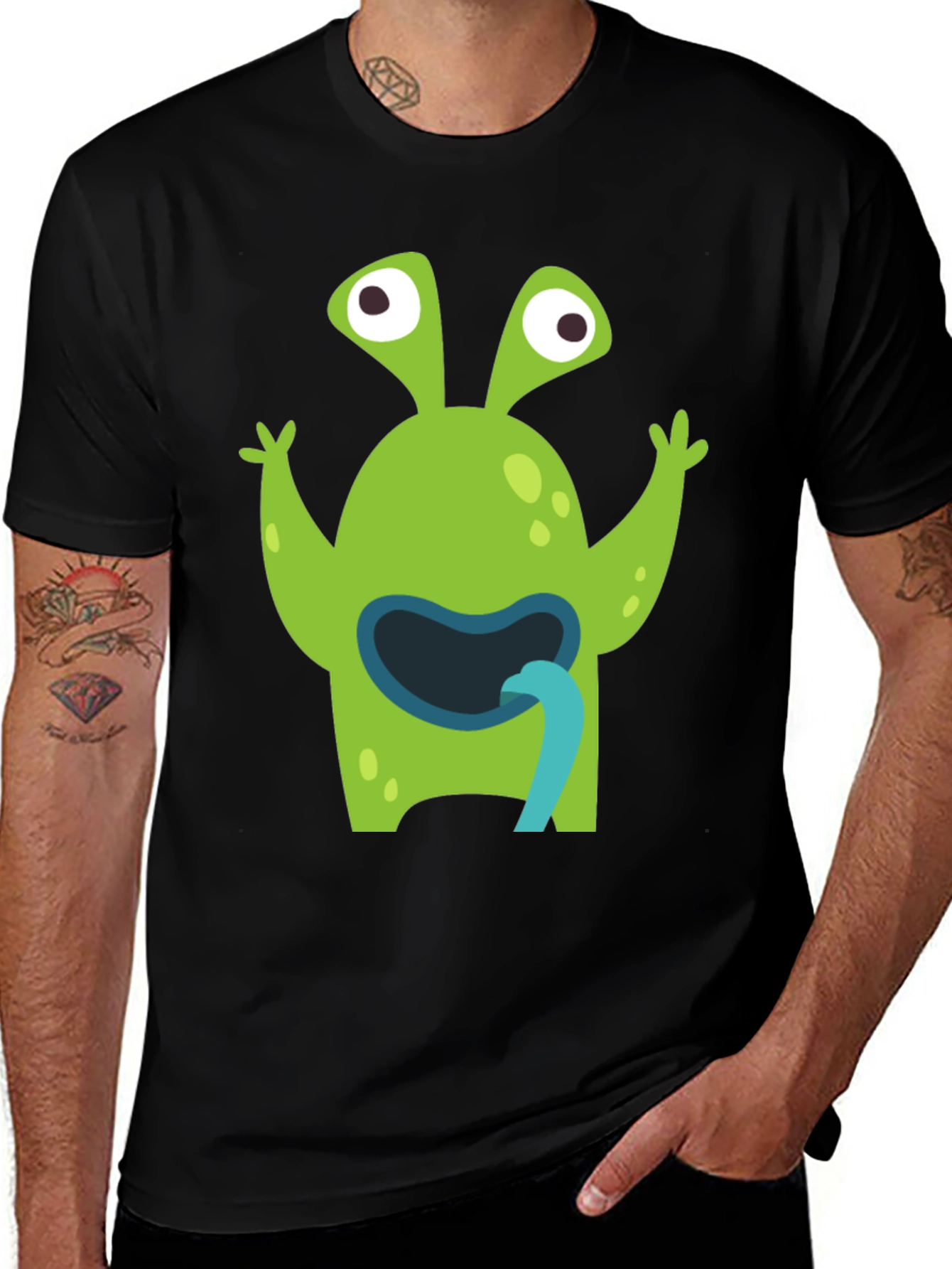 Funny Alien Tongue T-Shirt - Mens Black Tee