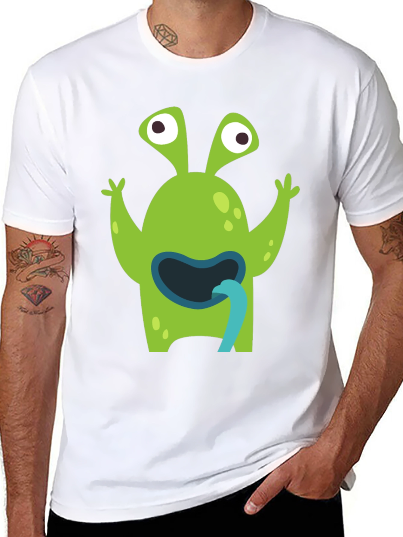 Funny Alien Tongue T-Shirt - Mens Black Tee