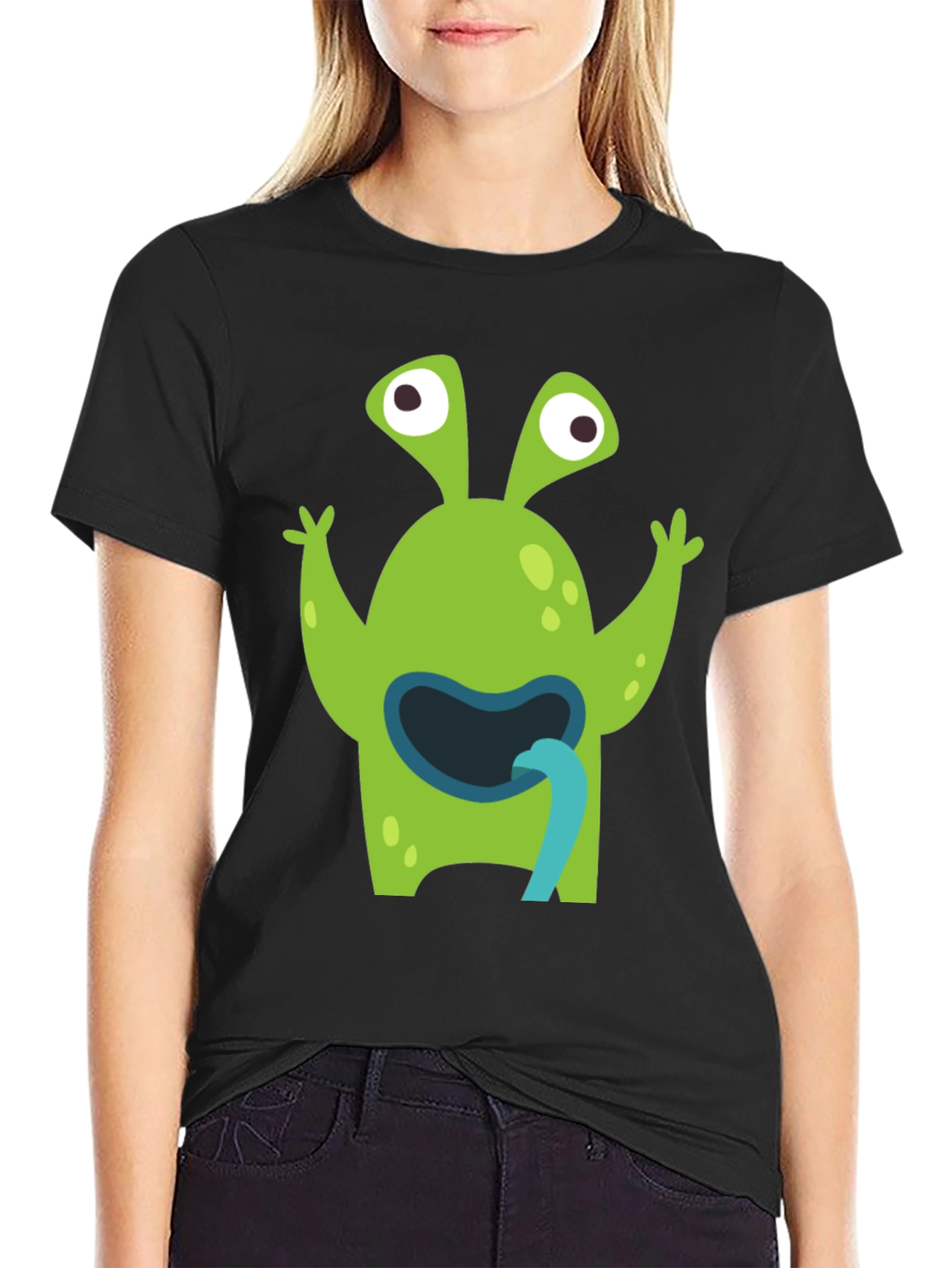 Funny Alien Tongue T-Shirt - Mens Black Tee