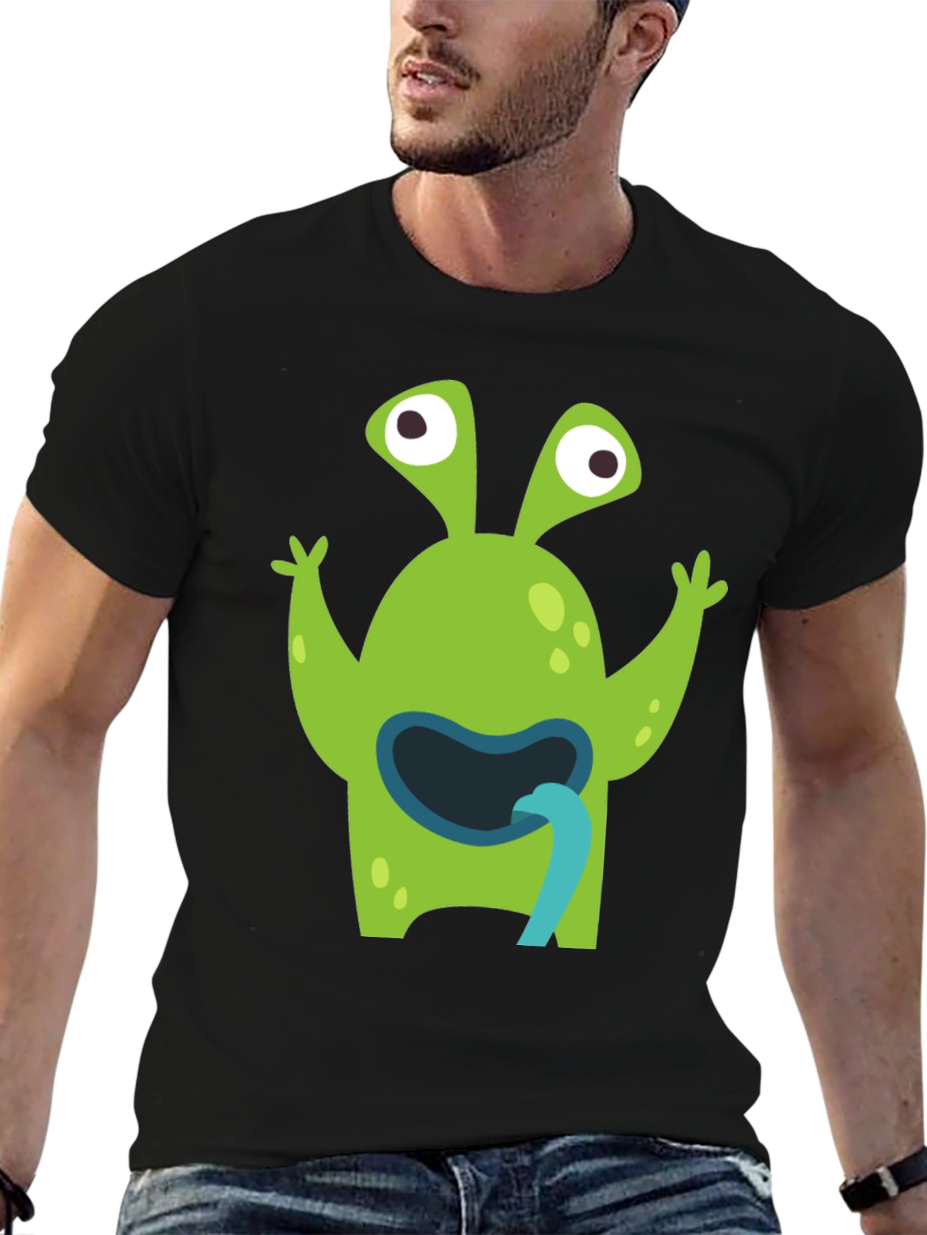 Funny Alien Tongue T-Shirt - Mens Black Tee