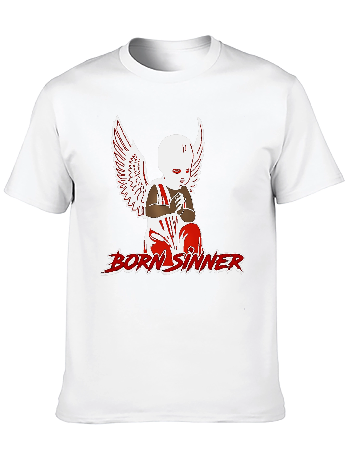 Born Sinner Graphic Tee - Angel Wings Design