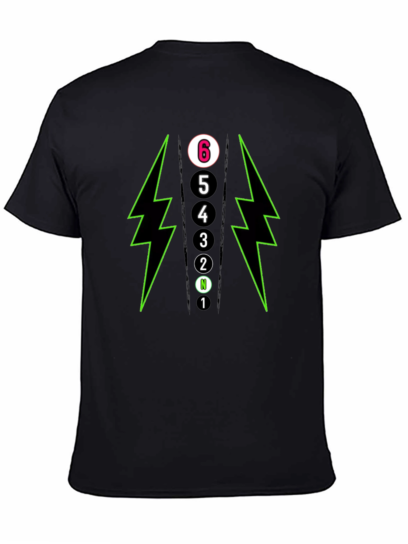 6-Speed Gear Shift T-Shirt - Lightning Bolt Design