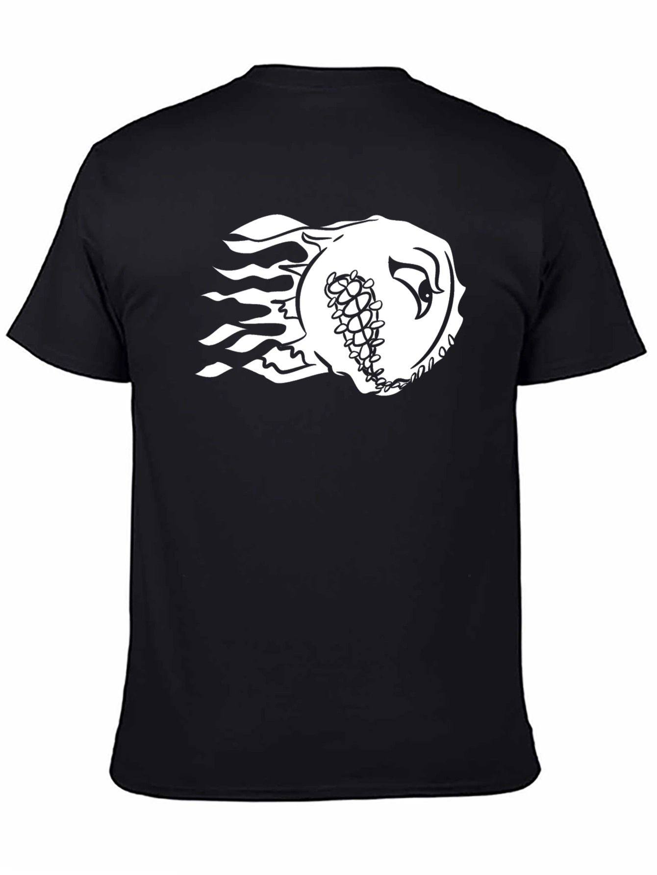 Fiery Baseball Graphic Tee - Black Cotton Shirt