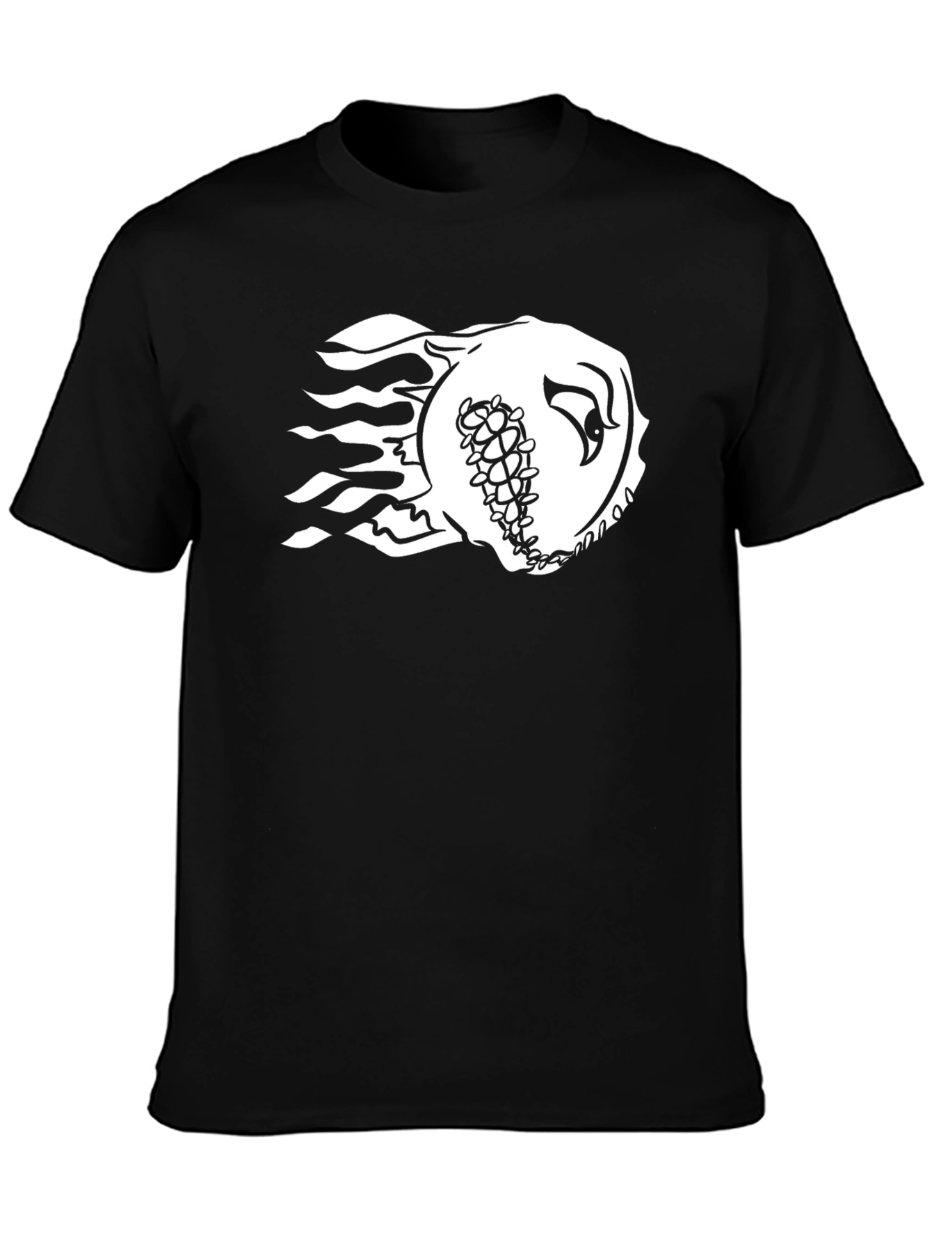 Fiery Baseball Graphic Tee - Black Cotton Shirt