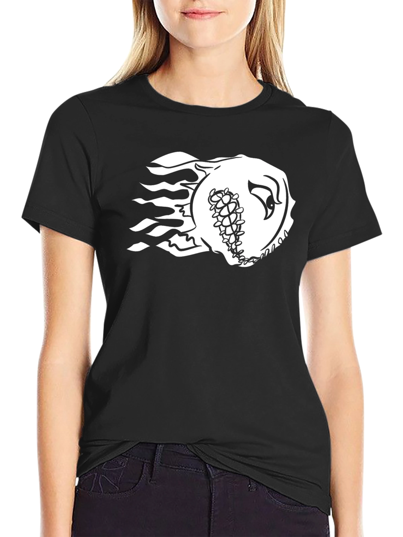 Fiery Baseball Graphic Tee - Black Cotton Shirt