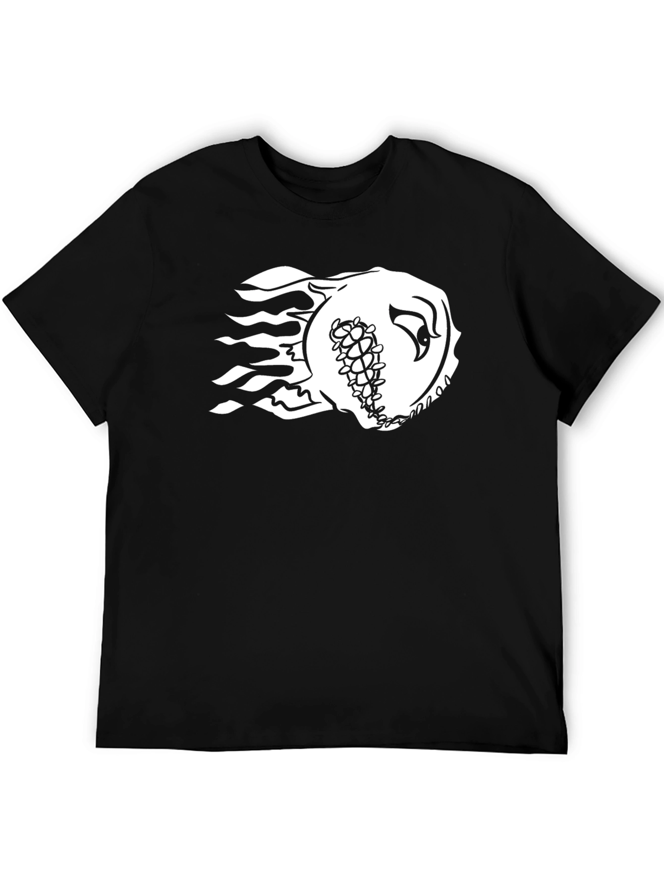 Fiery Baseball Graphic Tee - Black Cotton Shirt