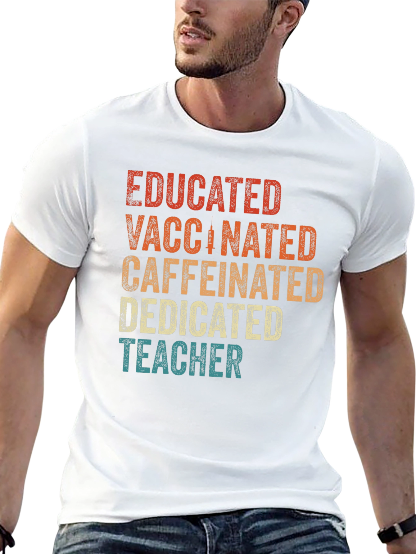 Educated Vaccinated Caffeinated Teacher T-Shirt