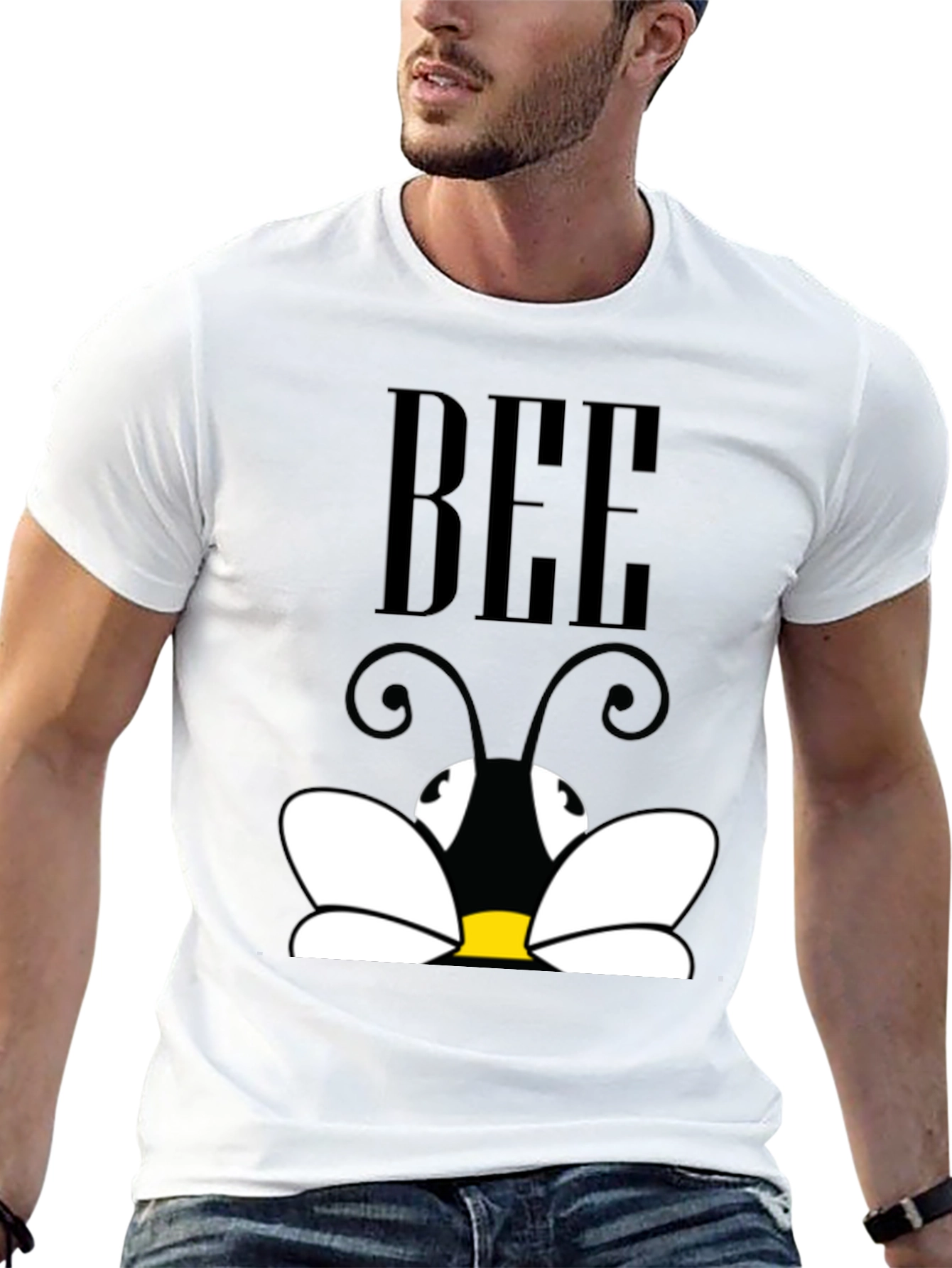 Cartoon Bee Graphic Tee - Black Short Sleeve