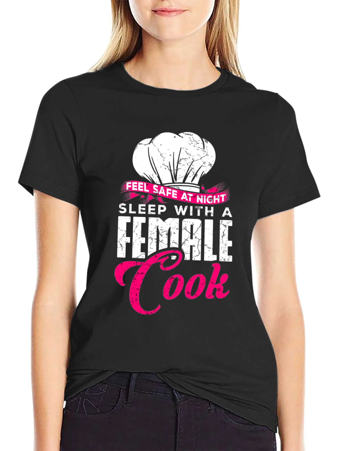 Feel Safe Female Cook Black T-Shirt